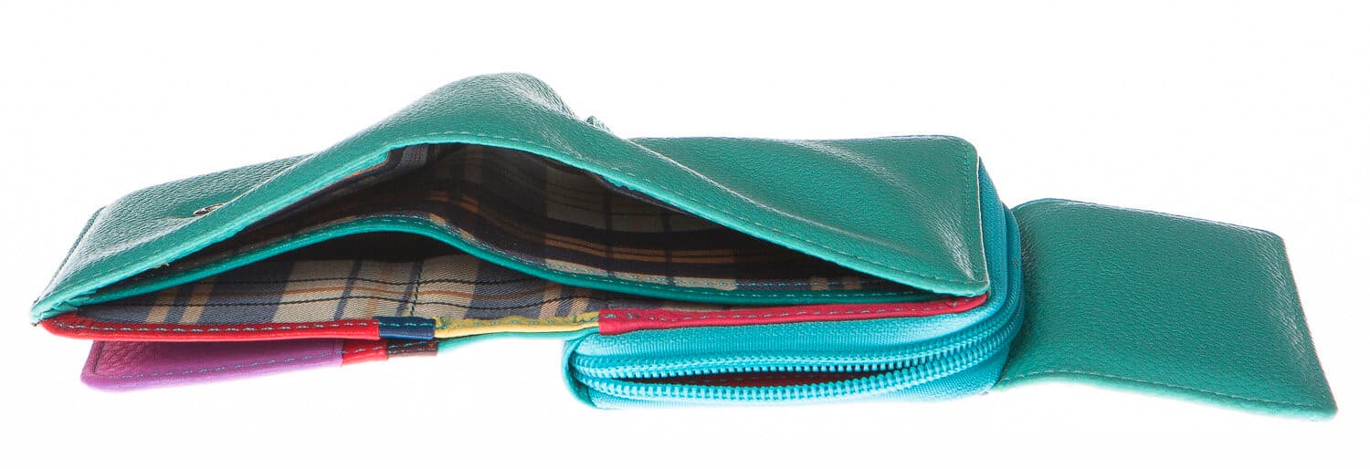 Portafoglio donna in vera pelle tradizionale SANTINI mod BEGONIA colore AZZURRO Made in Italy. (Portafoglio