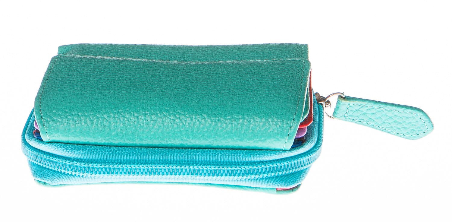 Portafoglio donna in vera pelle tradizionale SANTINI mod BEGONIA colore AZZURRO Made in Italy. (Portafoglio