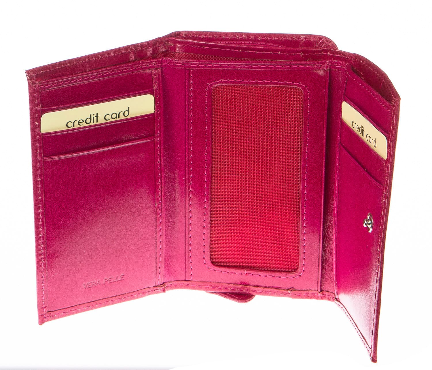 Portafoglio donna in vera pelle tradizionale SANTINI mod IBISCO colore FUCSIA Made in Italy