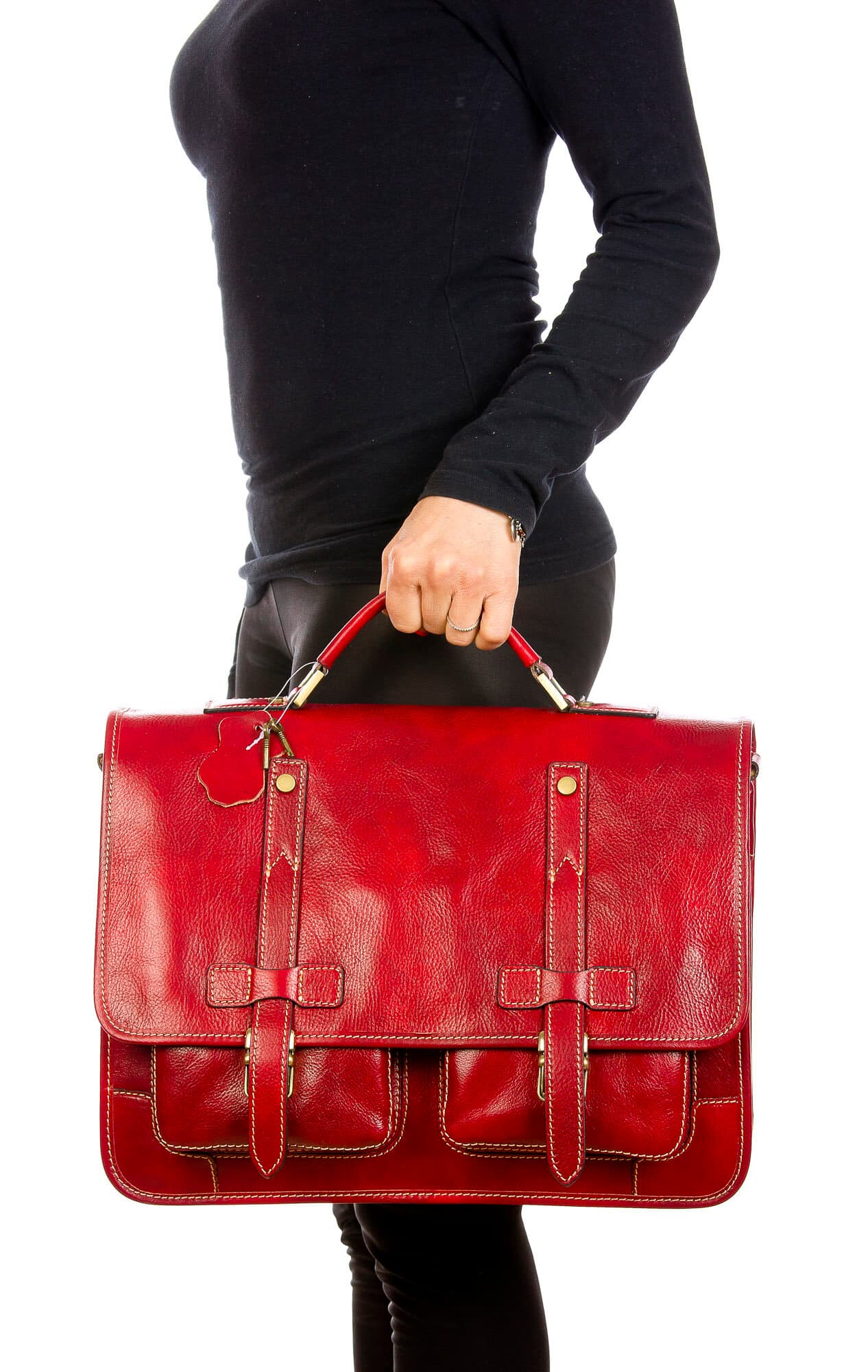 ERNESTO: cartella /borsa ufficio uomo, in cuoio, colore: ROSSO, Made in Italy
