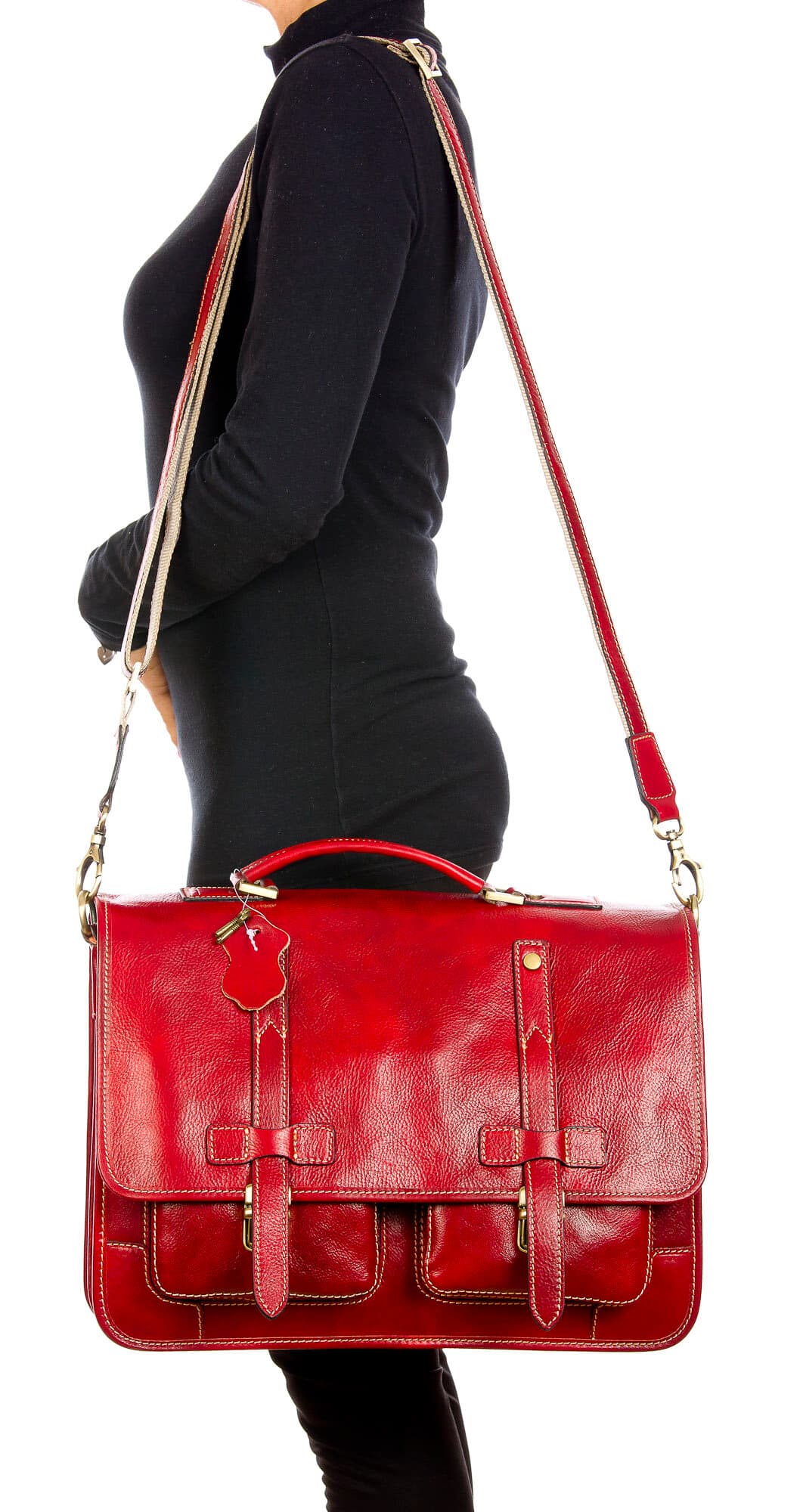 ERNESTO: cartella /borsa ufficio uomo, in cuoio, colore: ROSSO, Made in Italy