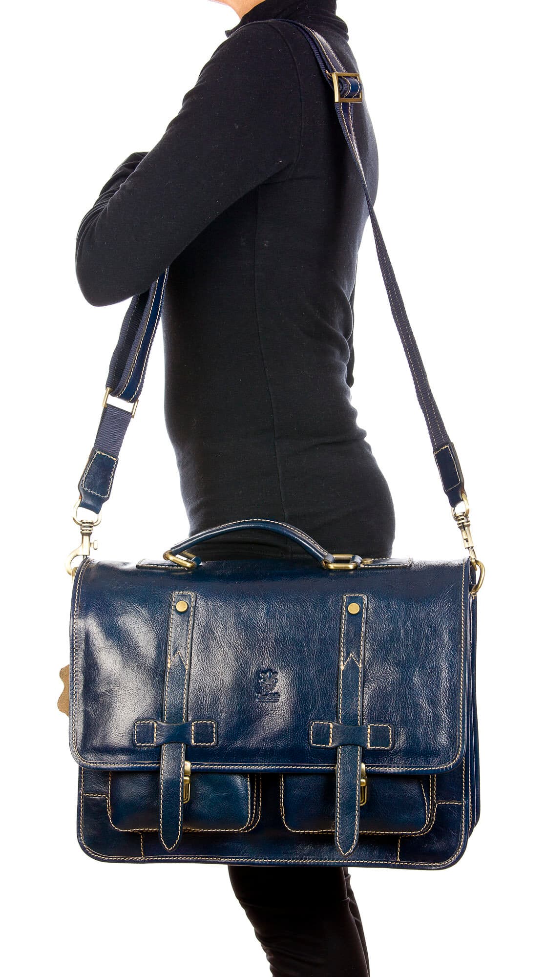 ERNESTO: cartella /borsa ufficio uomo, in cuoio, colore: BLU, Made in Italy
