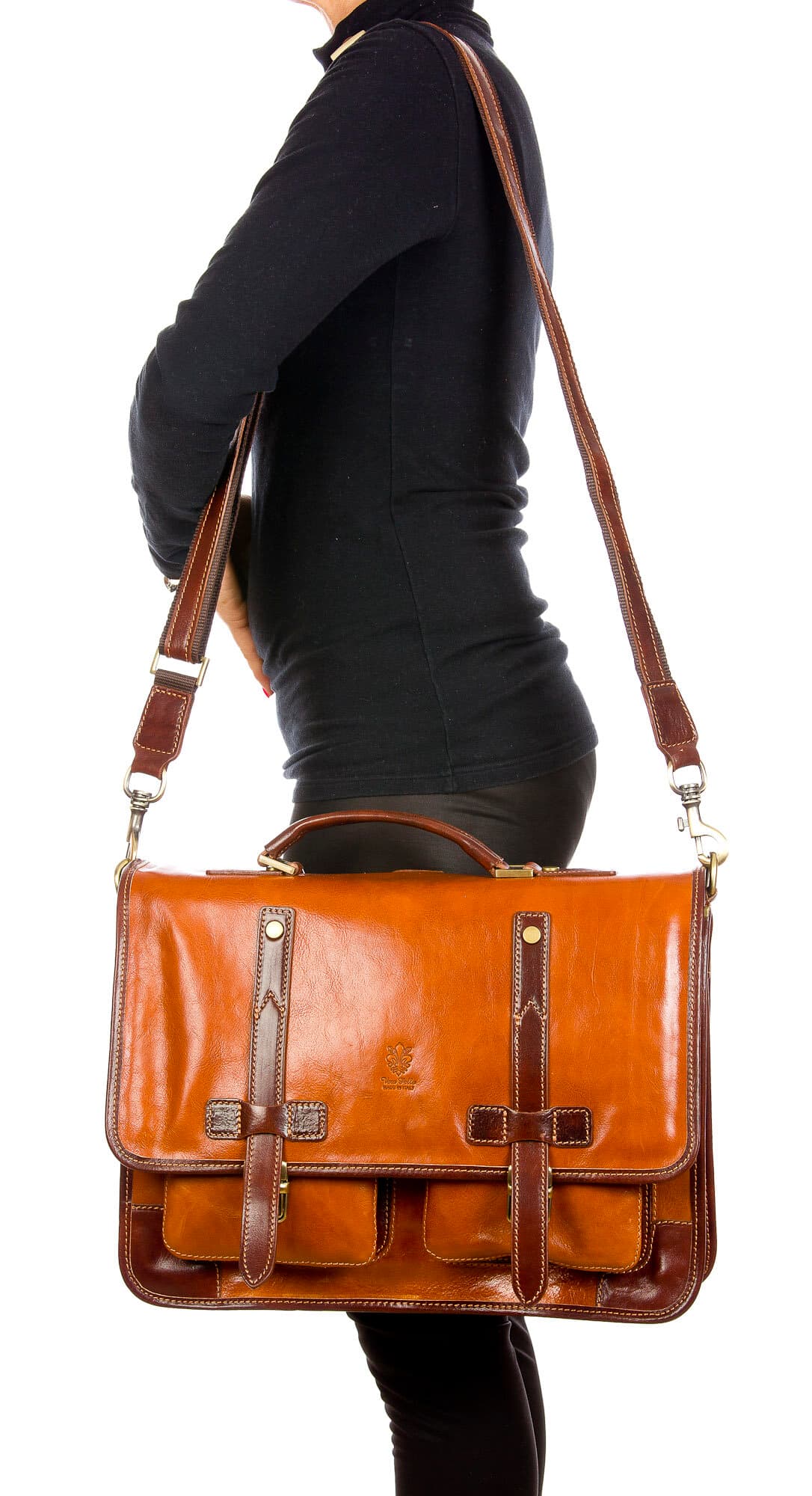 ERNESTO: cartella /borsa ufficio unisex, in cuoio, colore: MIELE / TESTAMORO, Made in Italy (Borsa)