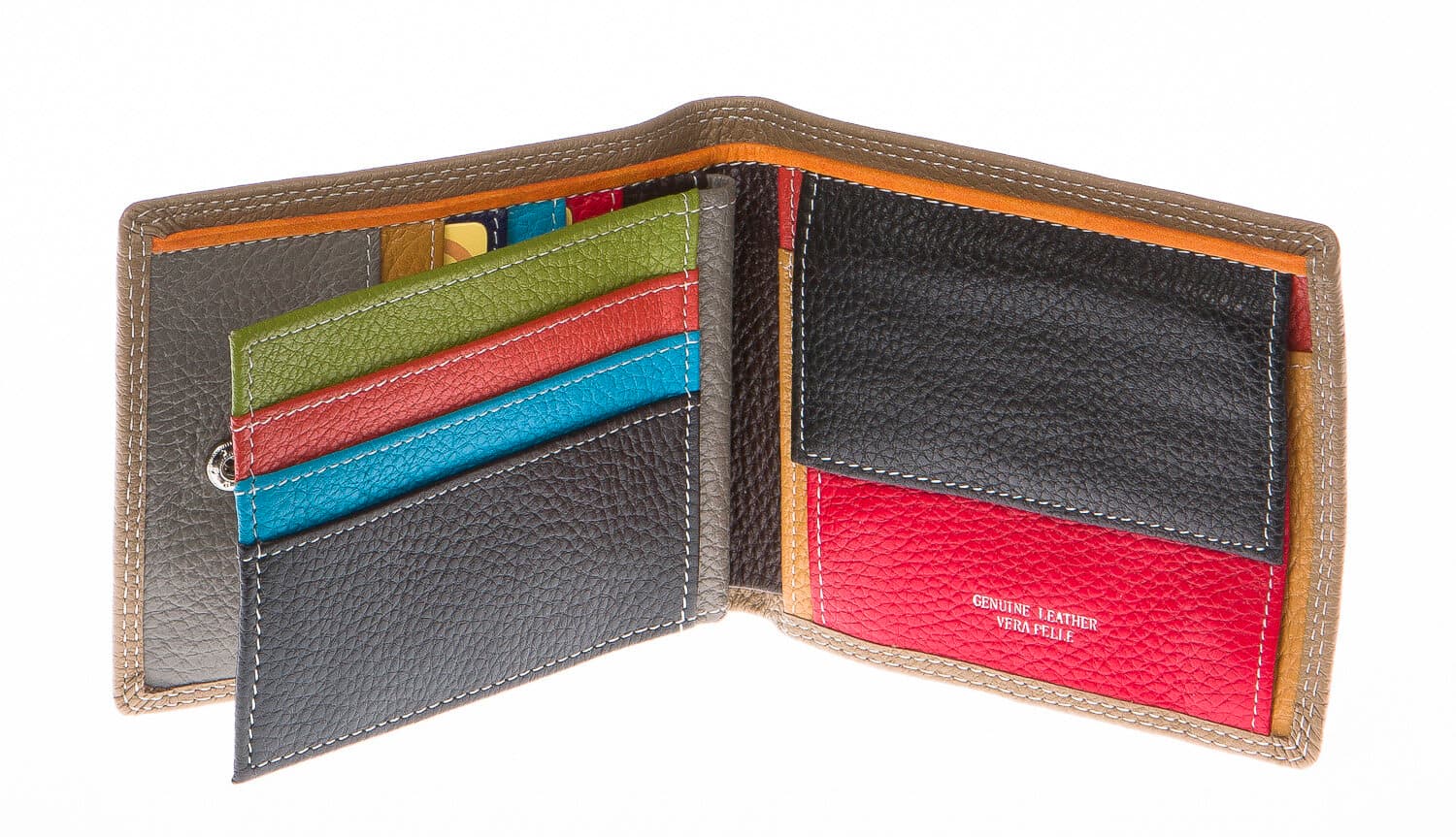 Portafoglio uomo in vera pelle tradizionale SANTINI, mod SLOVACCHIA, colore TAUPE Made in Italy. (Portafoglio)