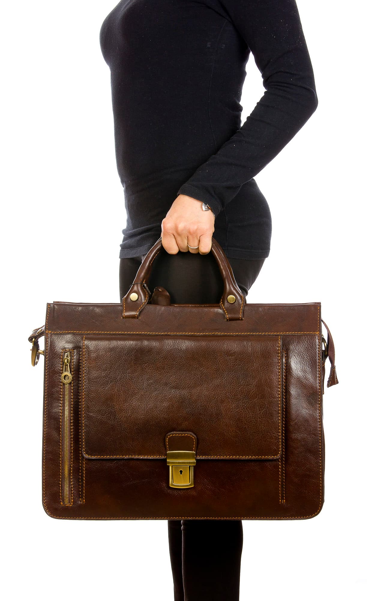 EMIDIO : cartella ufficio / borsa lavoro, uomo / donna, in cuoio, colore : TESTAMORO, Made in Italy (Borsa)