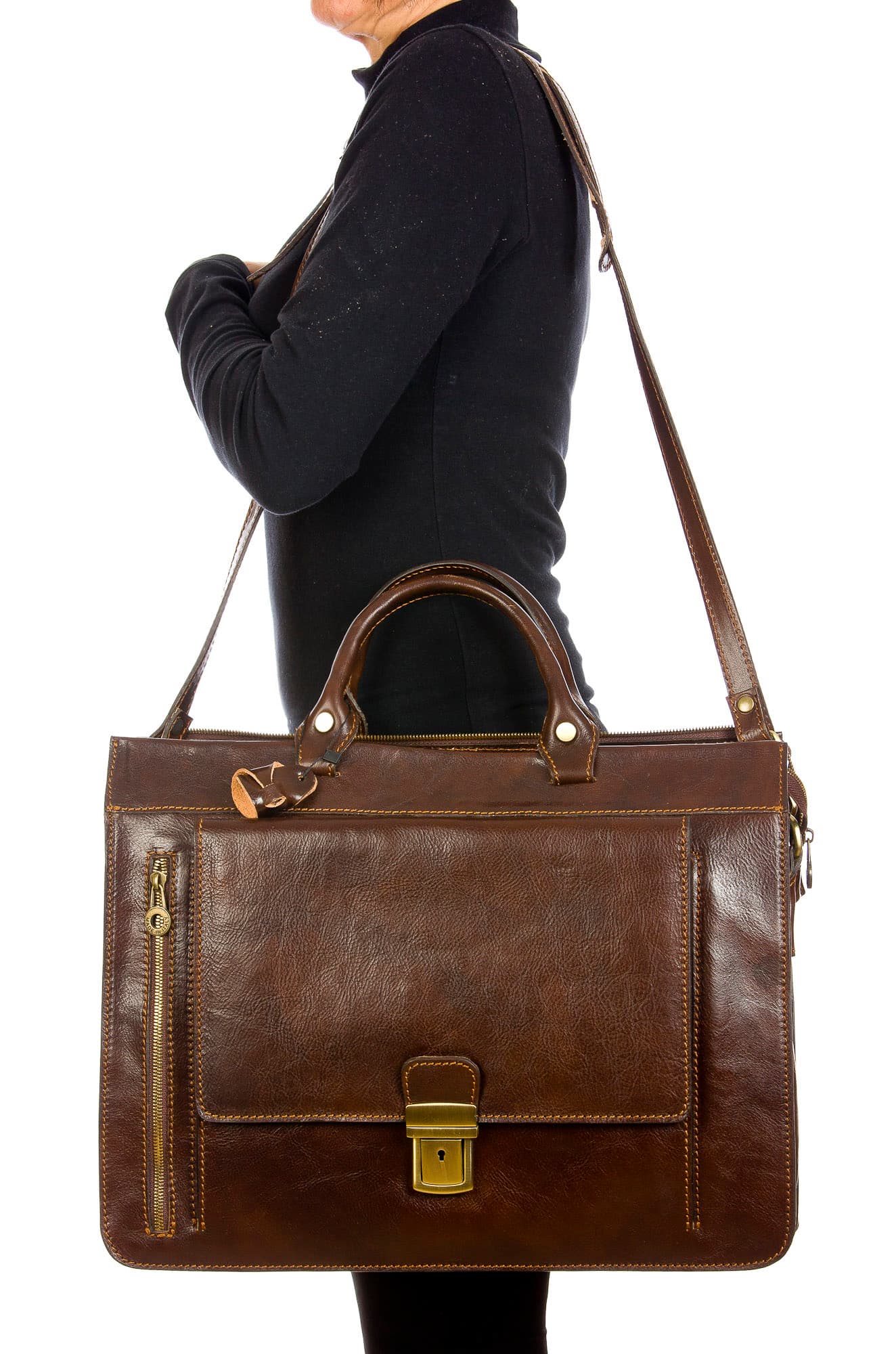 EMIDIO : cartella ufficio / borsa lavoro, uomo / donna, in cuoio, colore : TESTAMORO, Made in Italy (Borsa)