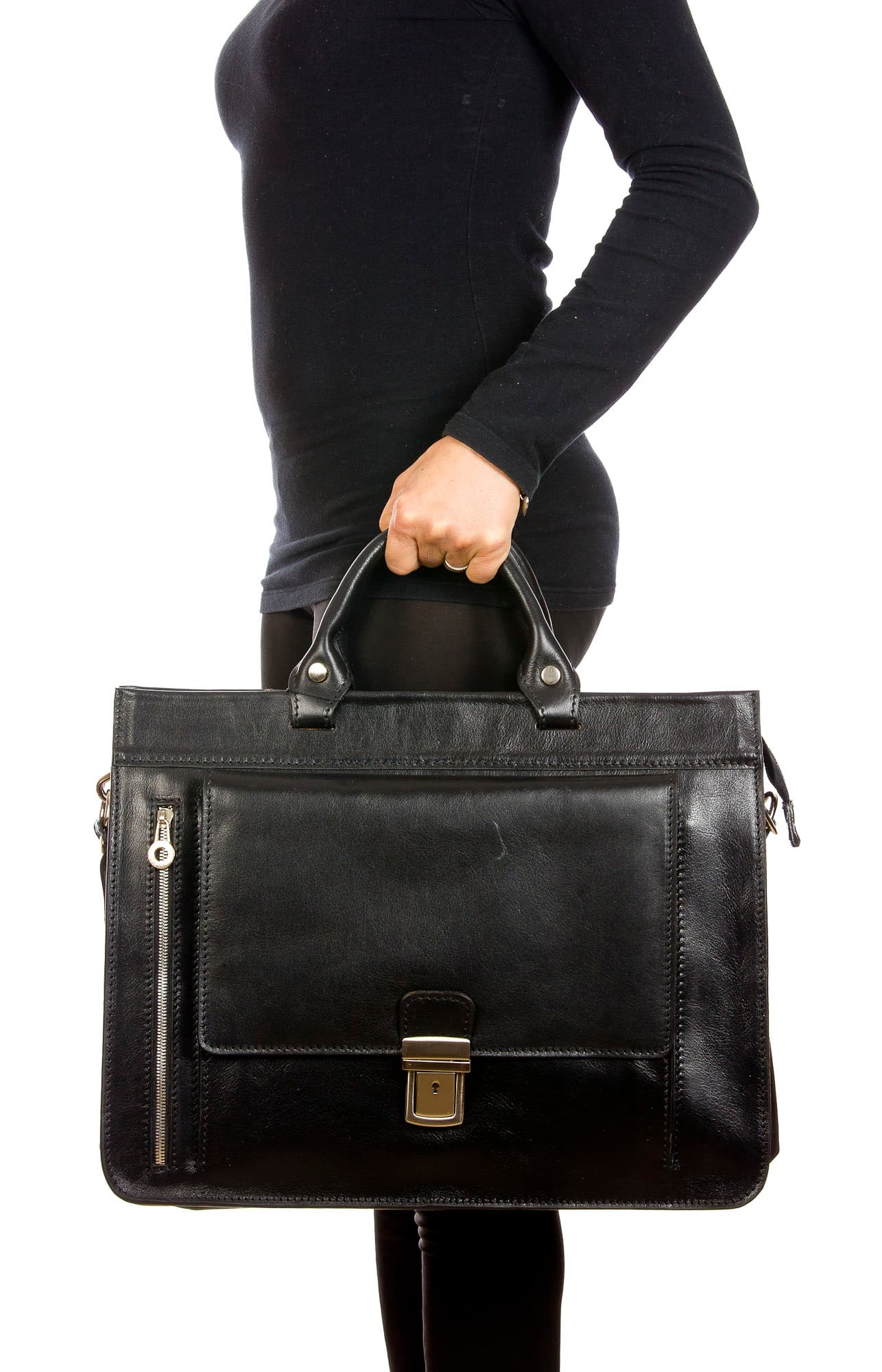 EMIDIO : cartella ufficio / borsa lavoro, uomo / donna, in cuoio, colore : NERO, Made in Italy (Borsa)