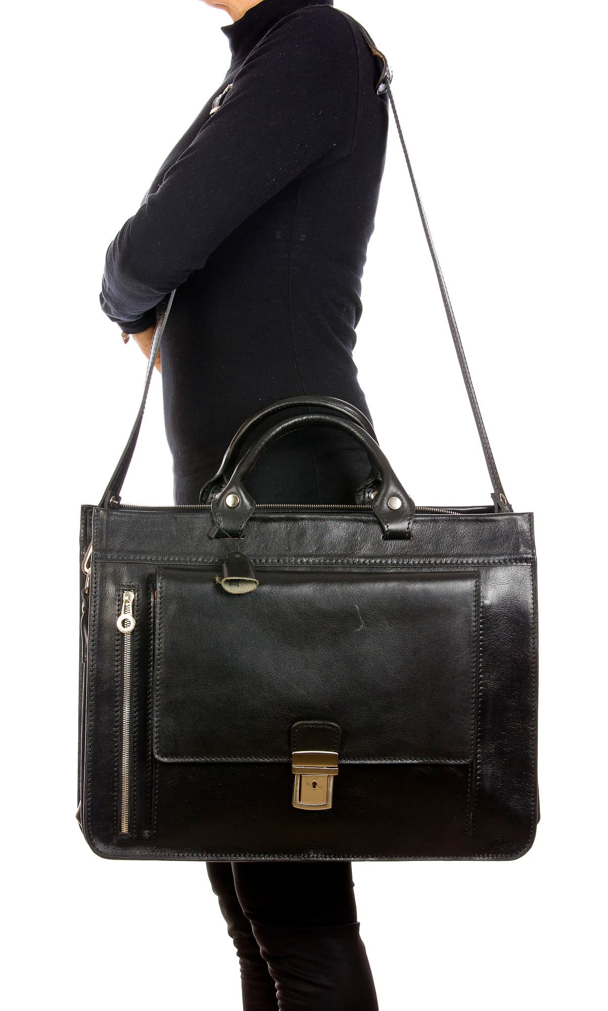 EMIDIO : cartella ufficio / borsa lavoro, uomo / donna, in cuoio, colore : NERO, Made in Italy (Borsa)