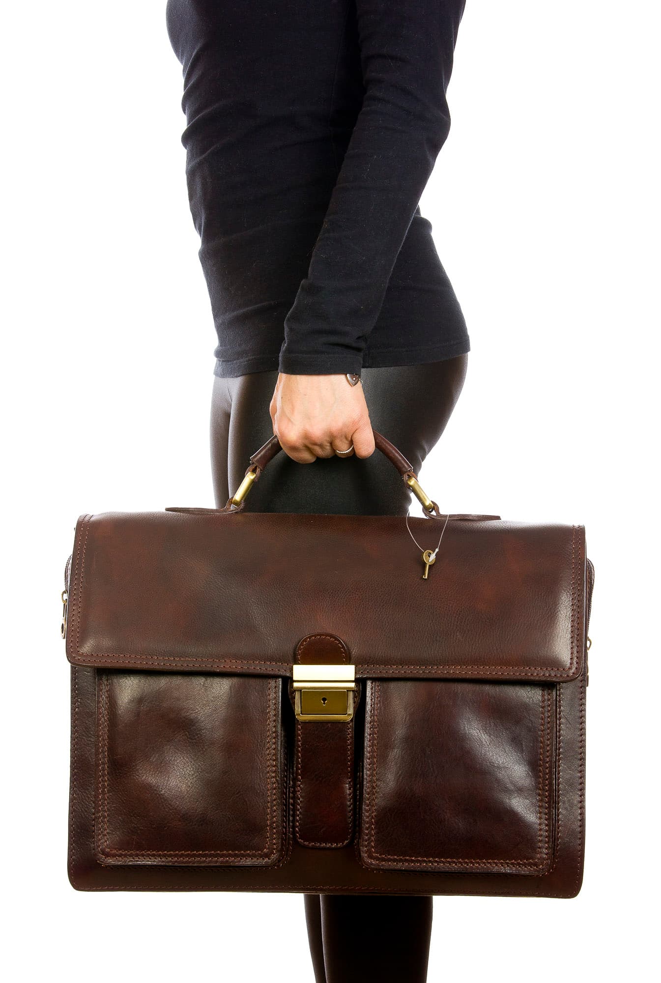 EVASIO : cartella ufficio / borsa lavoro uomo, in cuoio, colore : TESTAMORO, Made in Italy (Borsa)