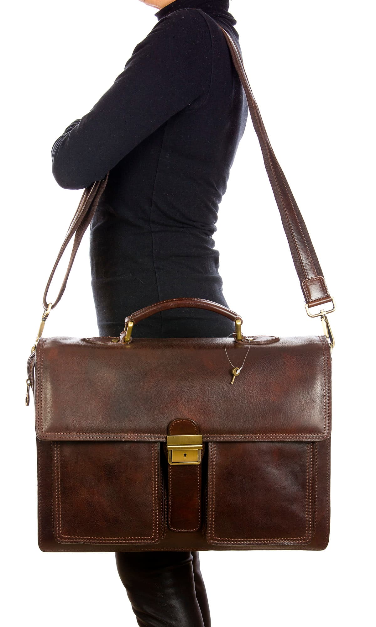 EVASIO : cartella ufficio / borsa lavoro uomo, in cuoio, colore : TESTAMORO, Made in Italy (Borsa)