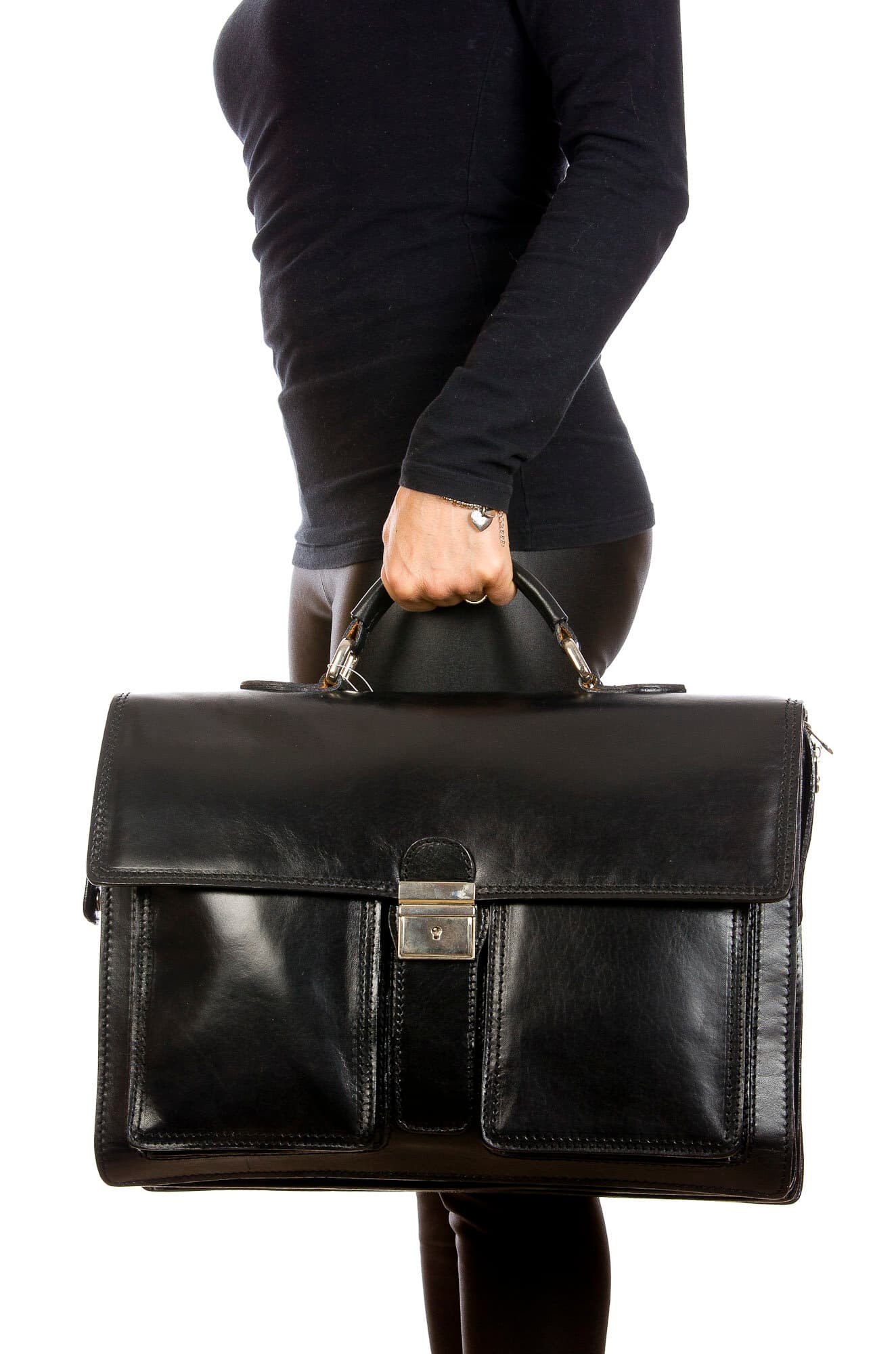 EVASIO : cartella ufficio / borsa lavoro uomo, in cuoio, colore : NERO, Made in Italy (Borsa)