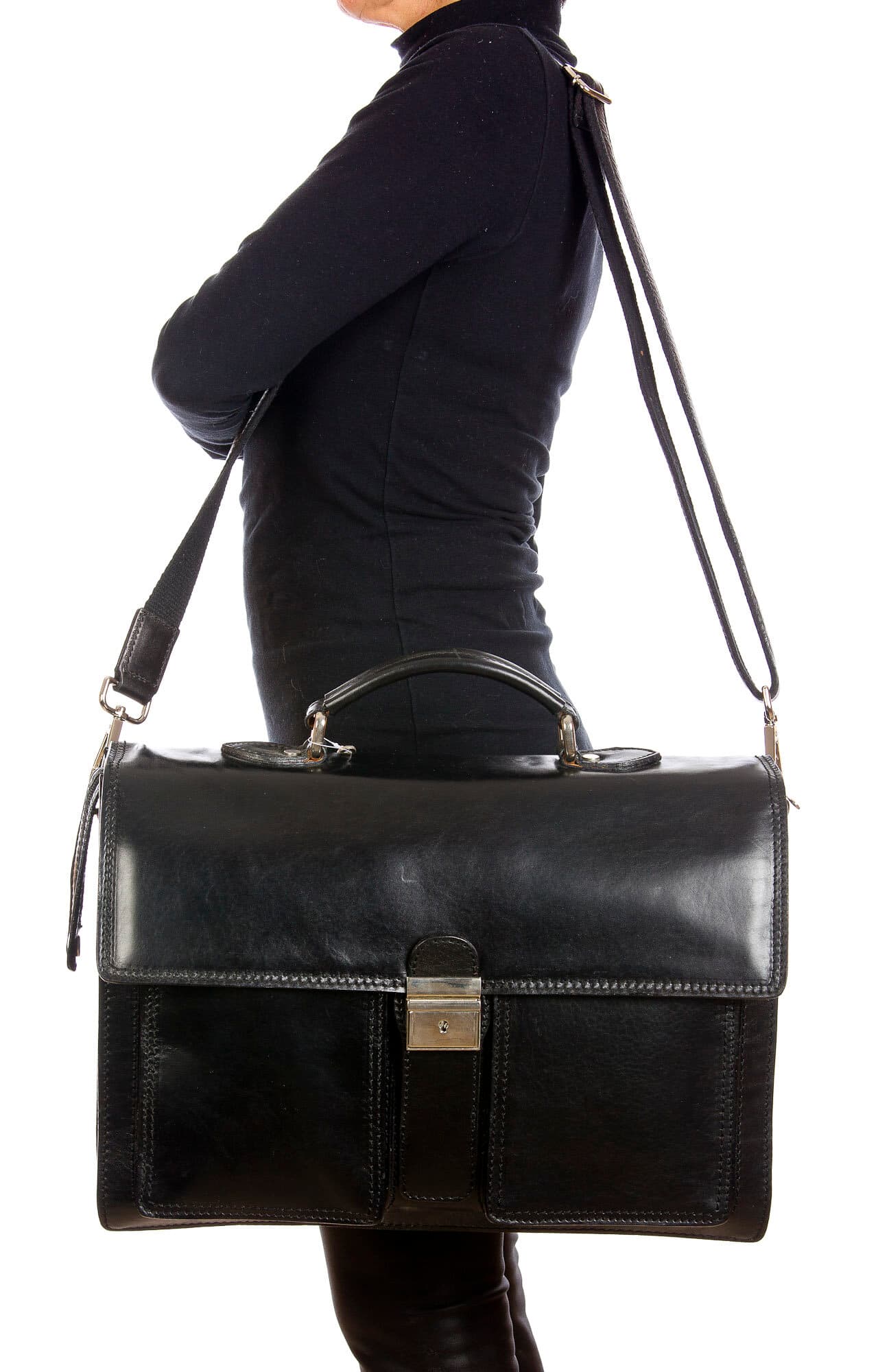 EVASIO : cartella ufficio / borsa lavoro uomo, in cuoio, colore : NERO, Made in Italy (Borsa)