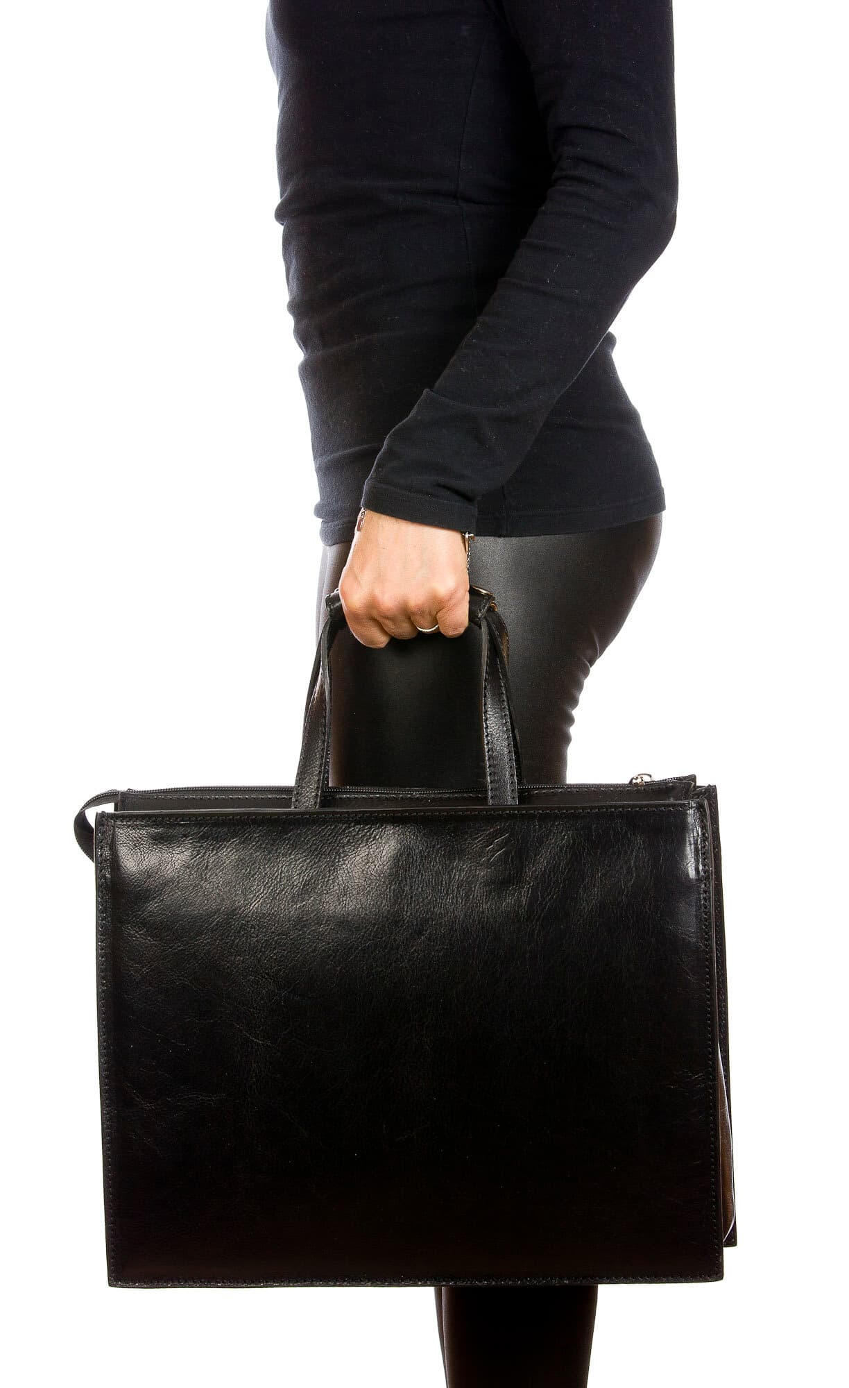 ERMETE : cartella ufficio / borsa lavoro, uomo - donna, in cuoio, colore : NERO, Made in Italy