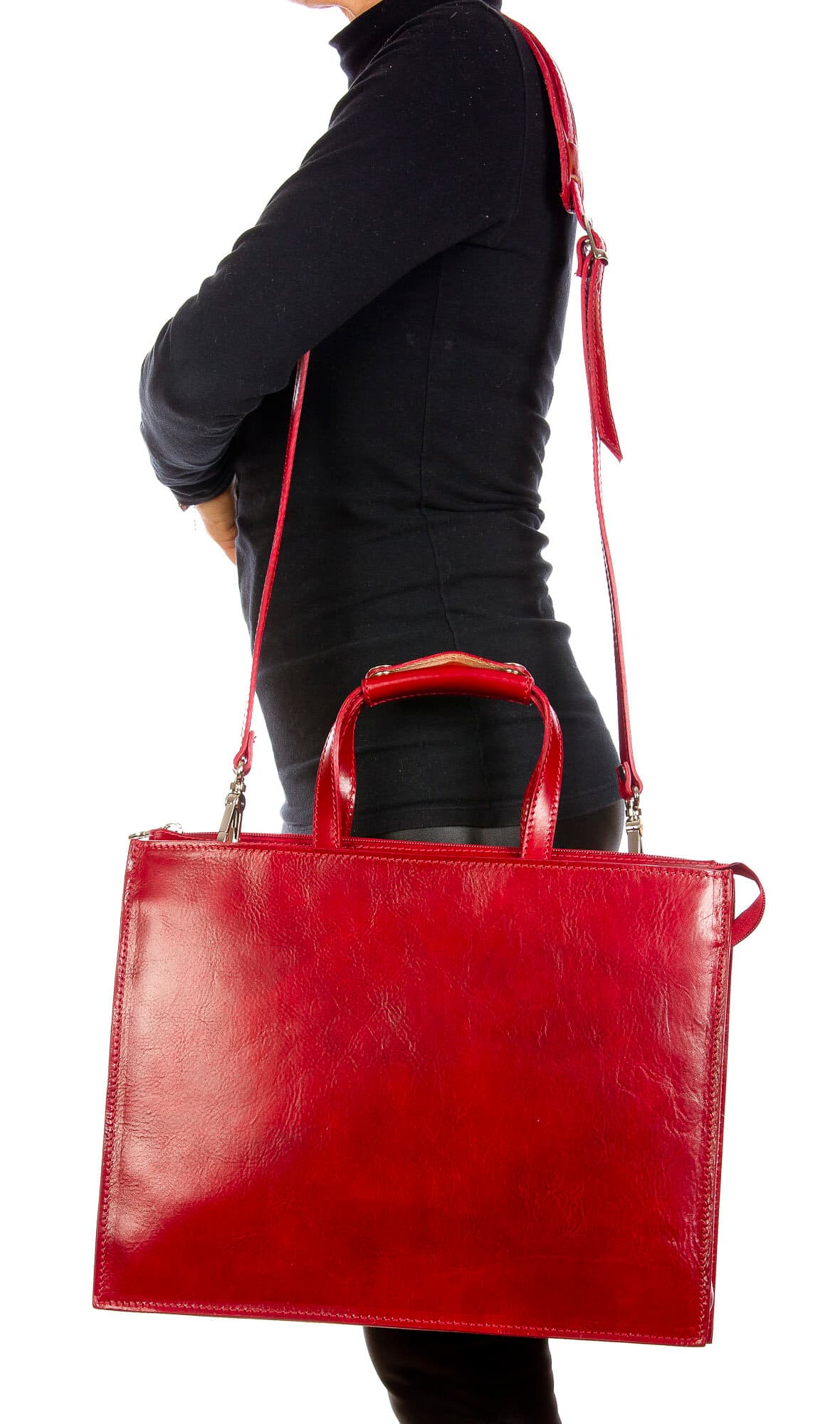ERMETE : cartella ufficio / borsa lavoro, uomo - donna, in cuoio, colore : ROSSO, Made in Italy (Borsa)