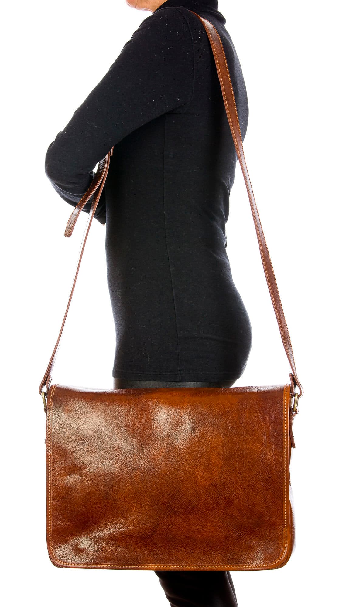 MATTIA : Borsa Messenger a Tracolla da uomo in vero cuoio, colore : MARRONE, Made in Italy (Borsa)