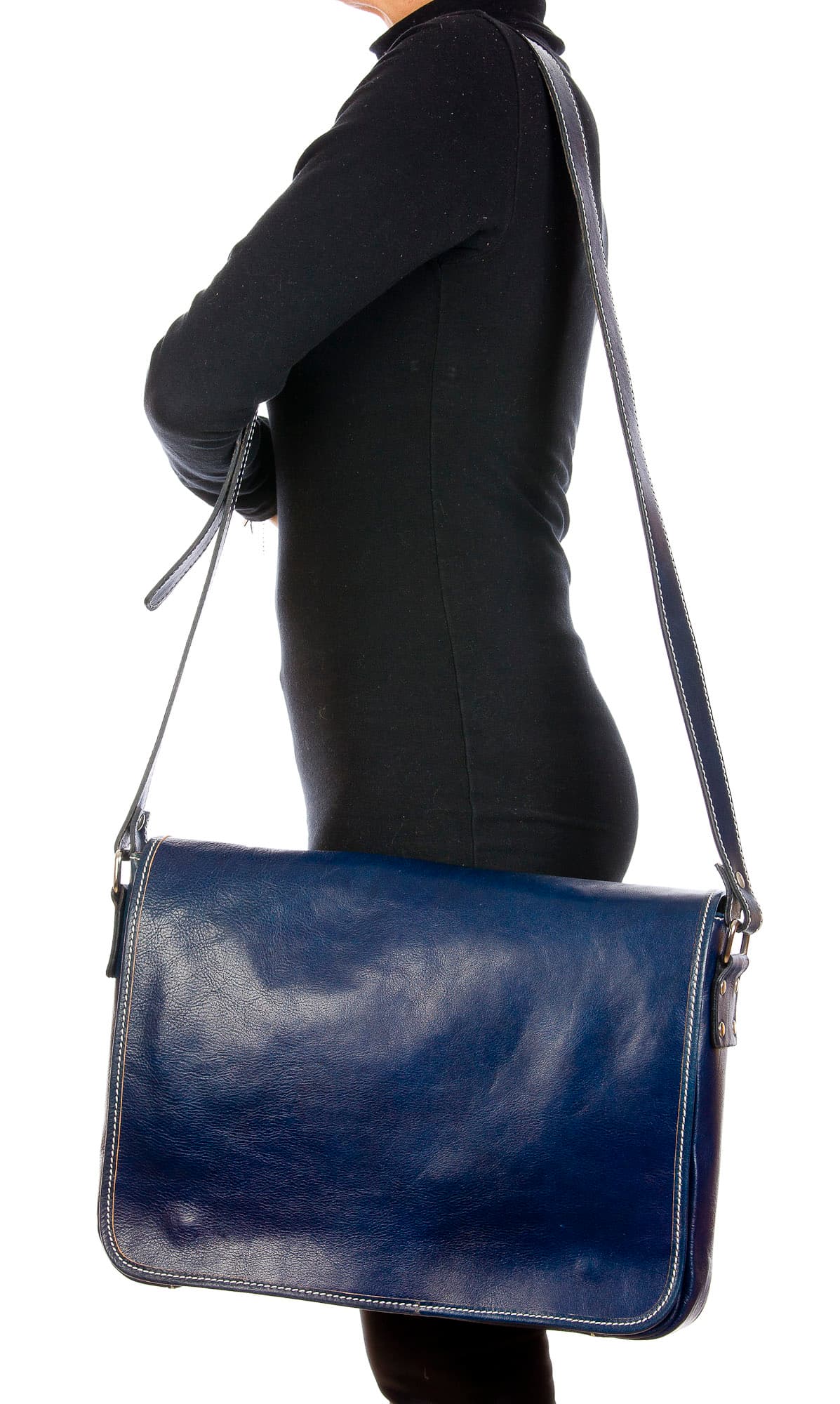 MATTIA : Borsa Messenger a Tracolla da uomo in vero cuoio, colore : BLU, Made in Italy (Borsa)