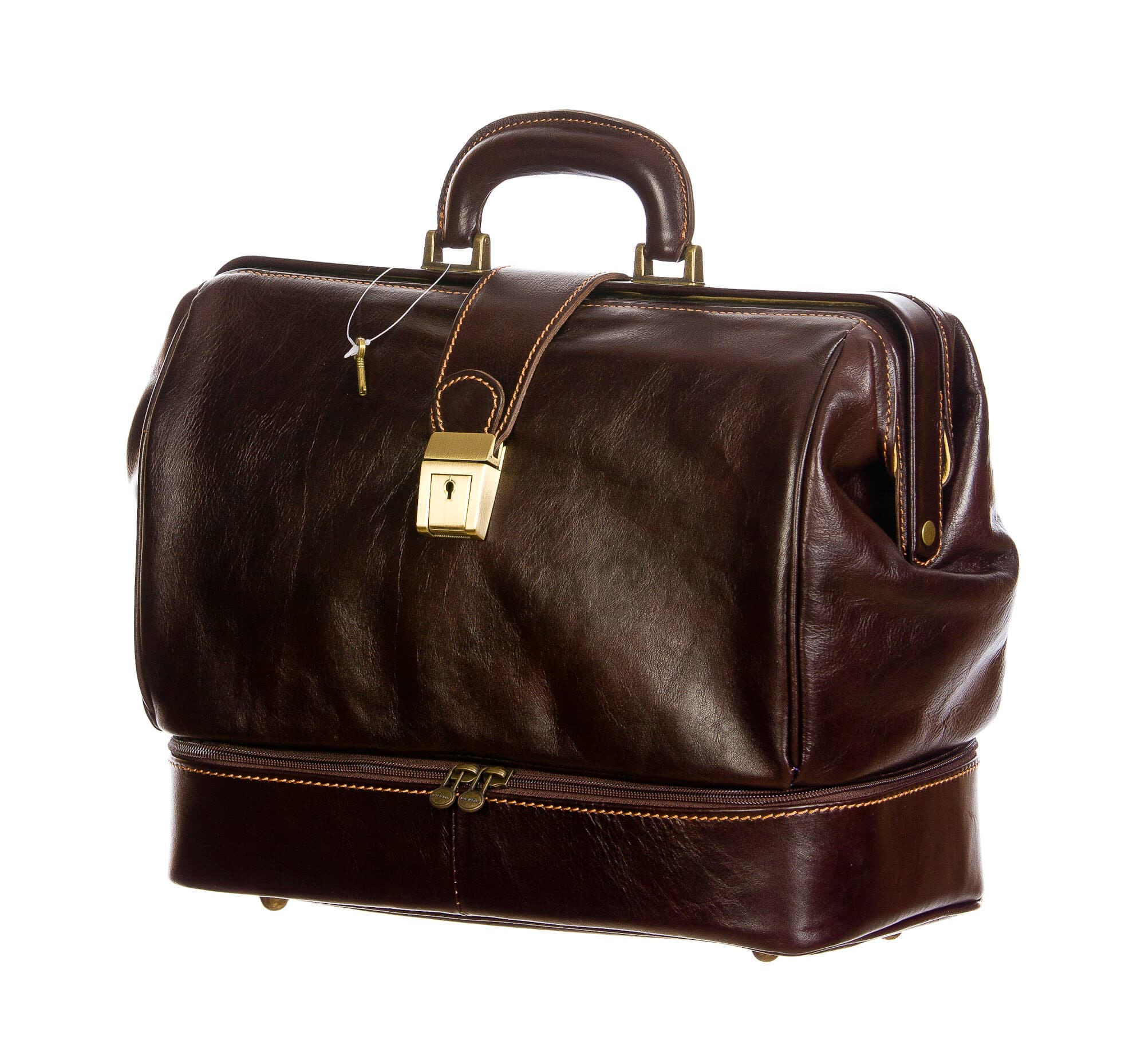  Borsa dottore/ventiquattrore in vera pelle LEONIO, unisex, colore TESTA MORO, CHIAROSCURO, Made in Italy