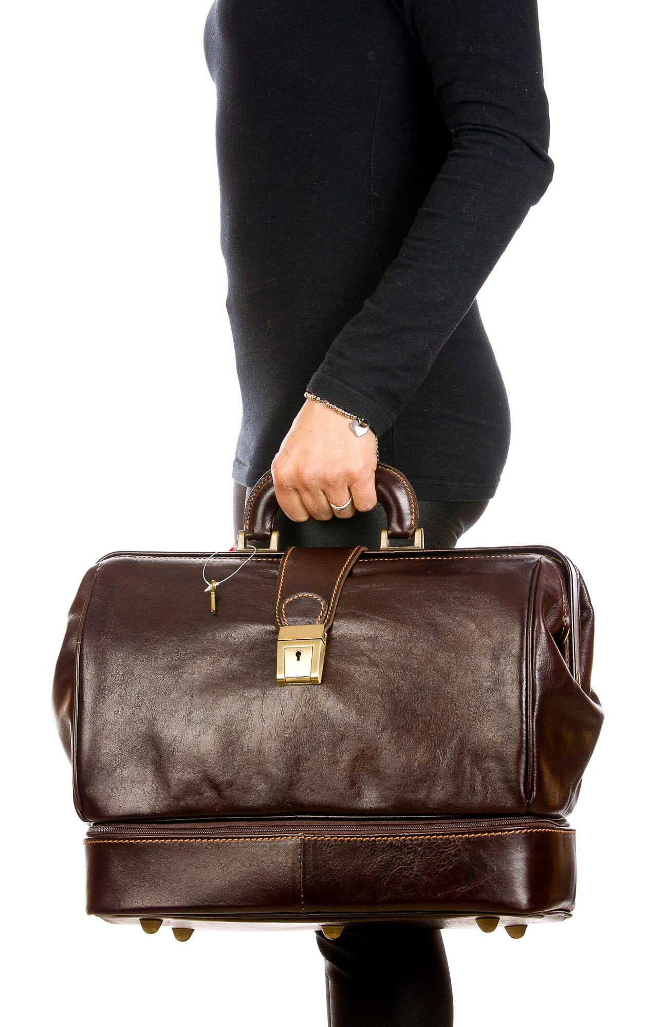 LEONIO : borsa dottore / ventiquattrore, uomo-donna, in cuoio, colore: TESTAMORO, Made in Italy