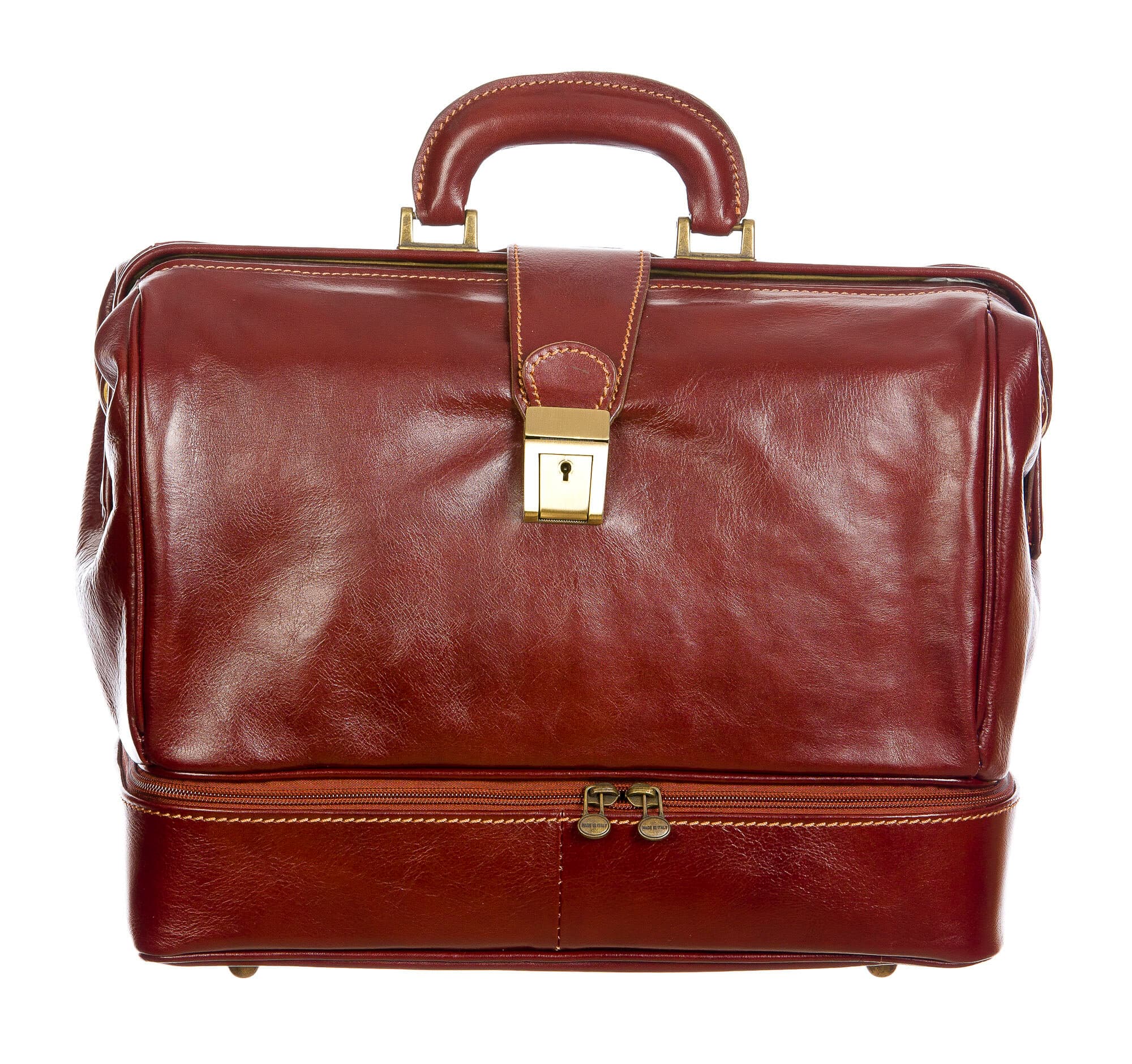 Borsa dottore/ventiquattrore in vera pelle LEONIO, unisex, colore MARRONE, CHIAROSCURO, MADE IN ITALY