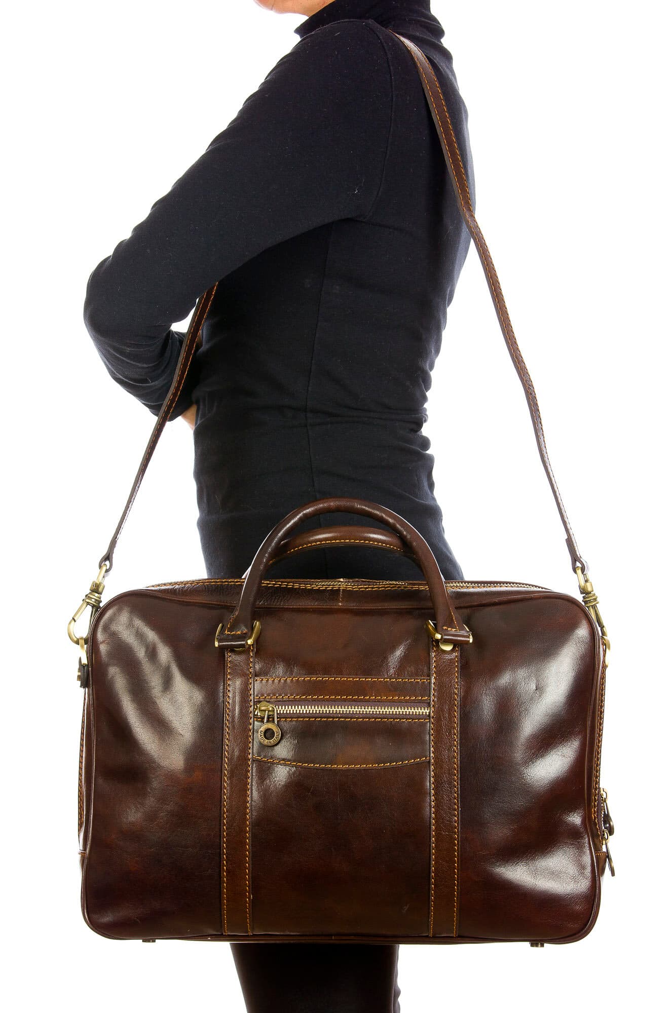 MURES : cartella ufficio / borsa lavoro, uomo - donna, in cuoio, colore: TESTAMORO, Made in Italy. (Borsa)