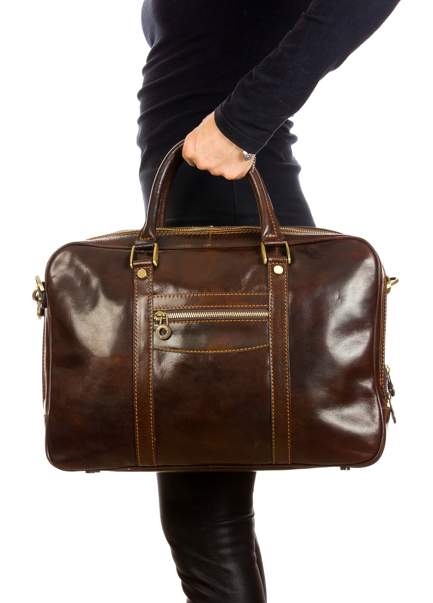MURES : cartella ufficio / borsa lavoro, uomo - donna, in cuoio, colore: TESTAMORO, Made in Italy. (Borsa)