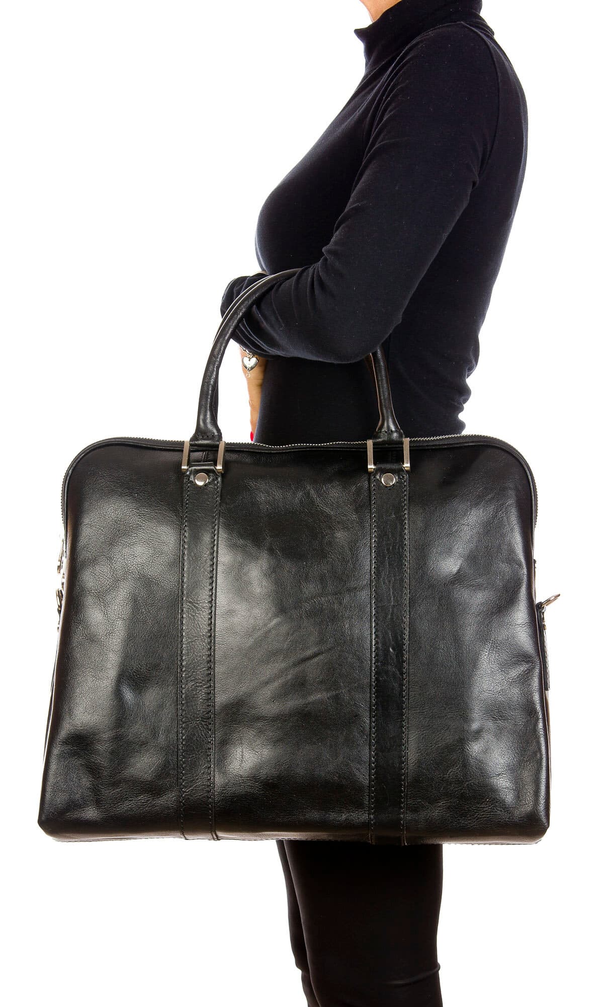 MALCO : cartella ufficio / borsa portacomputer, uomo - donna, in cuoio, colore : NERO, Made in Italy