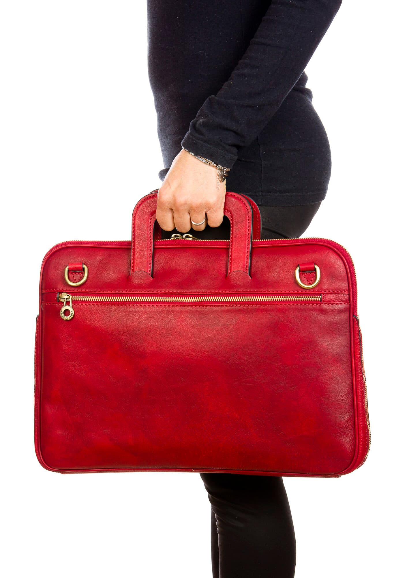 ENEA : cartella ufficio / porta pc, uomo - donna, in cuoio, colore : ROSSO, Made in Italy. (Borsa)