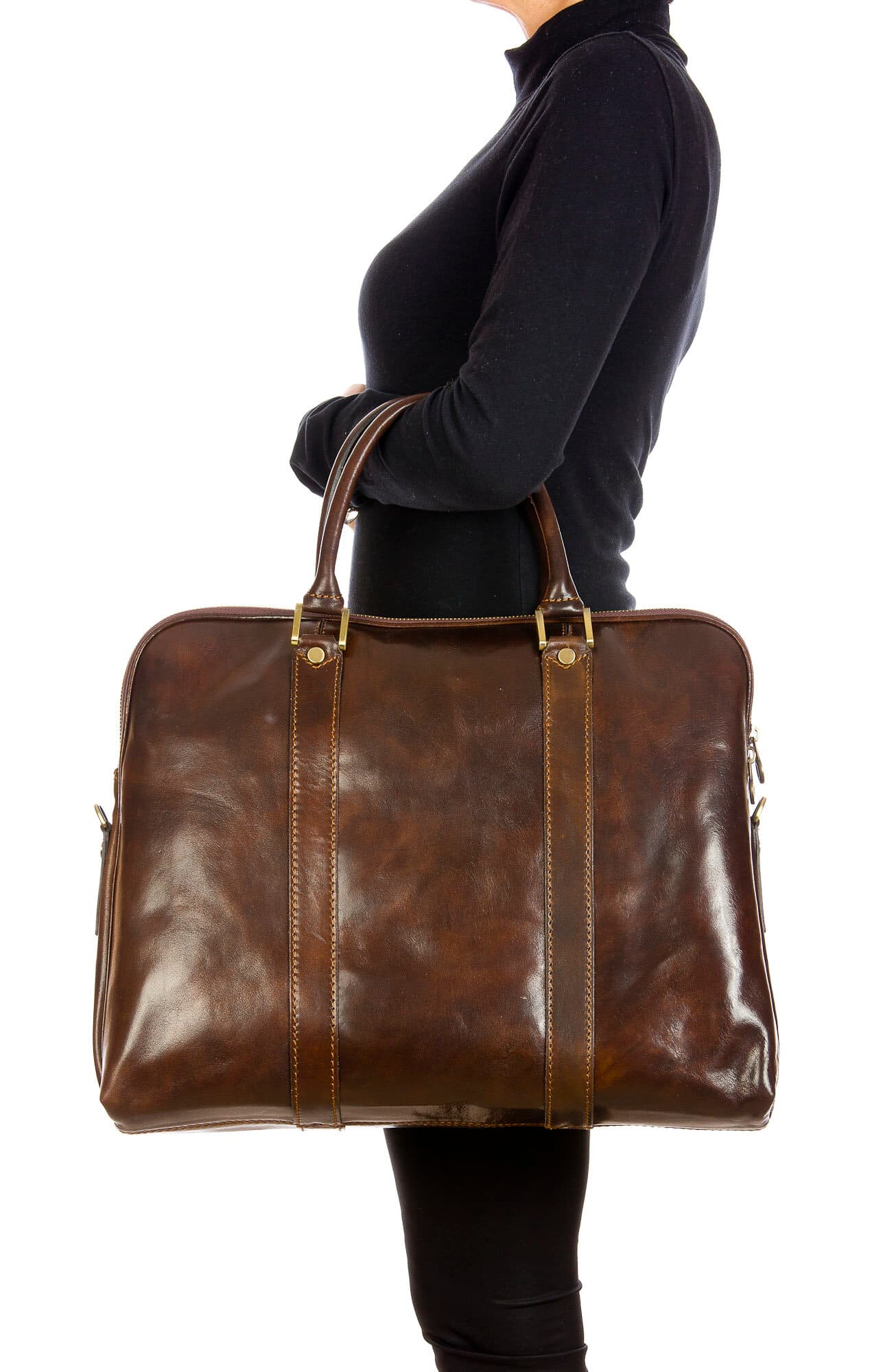 MALCO : cartella ufficio / borsa portacomputer, uomo - donna, in cuoio, colore : TESTAMORO, Made in Italy