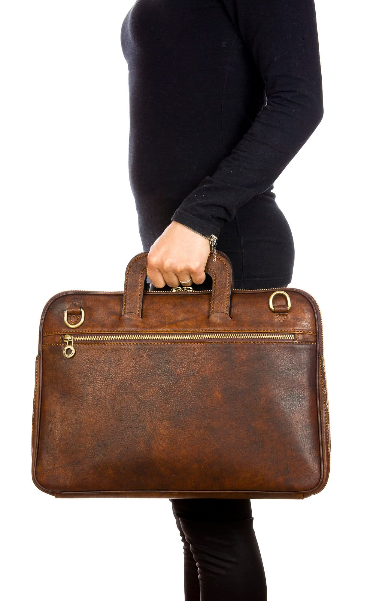 ENEA : cartella ufficio / porta pc, uomo - donna, in cuoio, colore : TESTAMORO, Made in Italy. (Borsa)