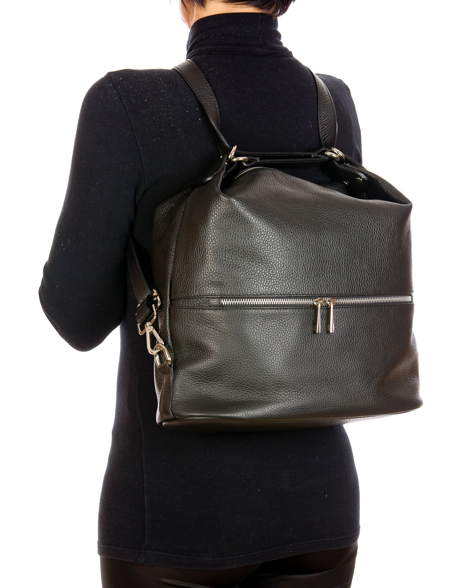 MONTE SIERRA : borsa - zaino, donna, pelle morbida, colore : NERO, Made in Italy