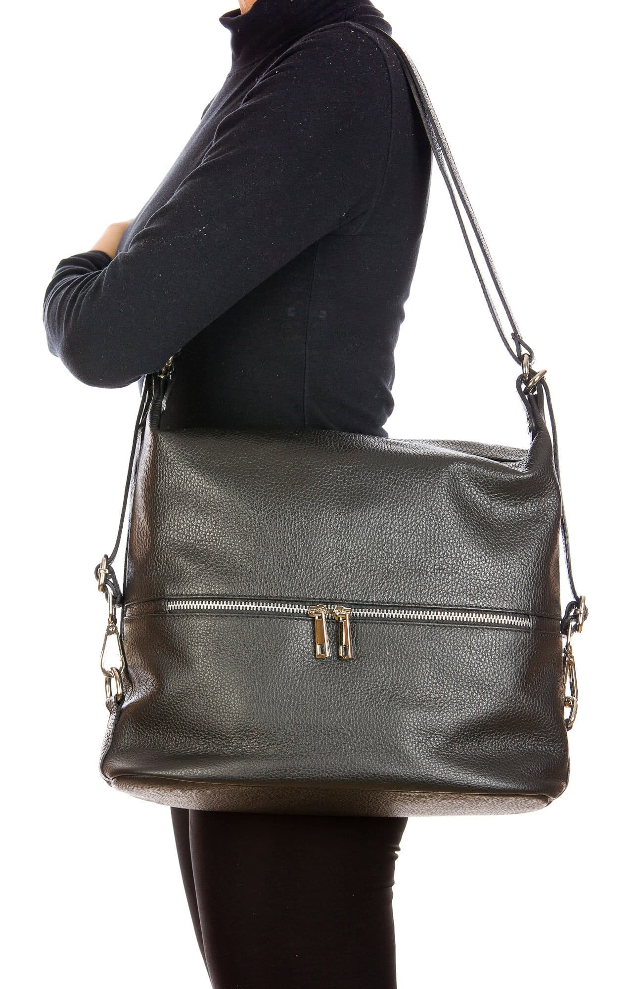 MONTE SIERRA : borsa - zaino, donna, pelle morbida, colore : NERO, Made in Italy