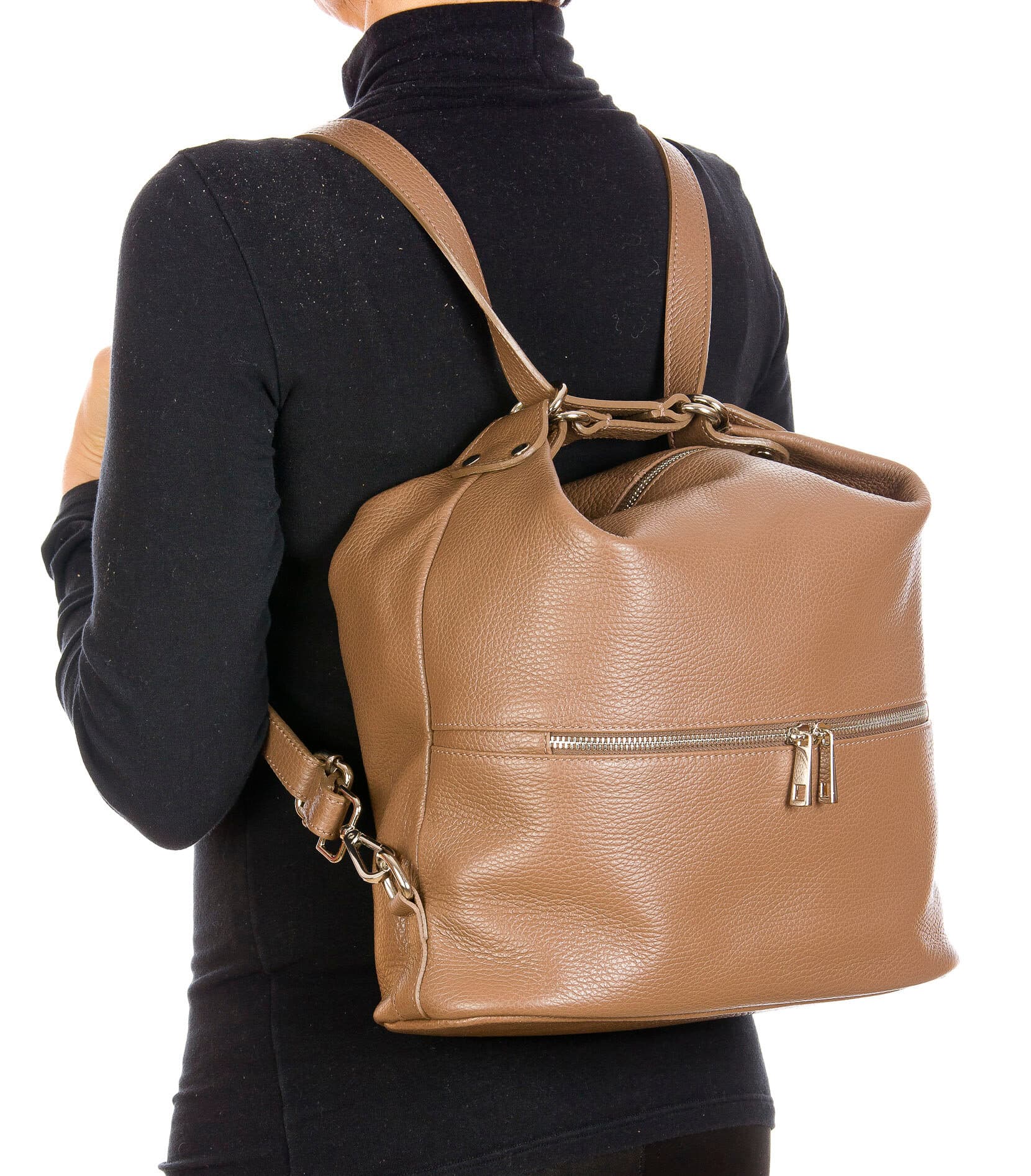MONTE SIERRA : borsa - zaino, donna, pelle morbida, colore : TAUPE, Made in Italy