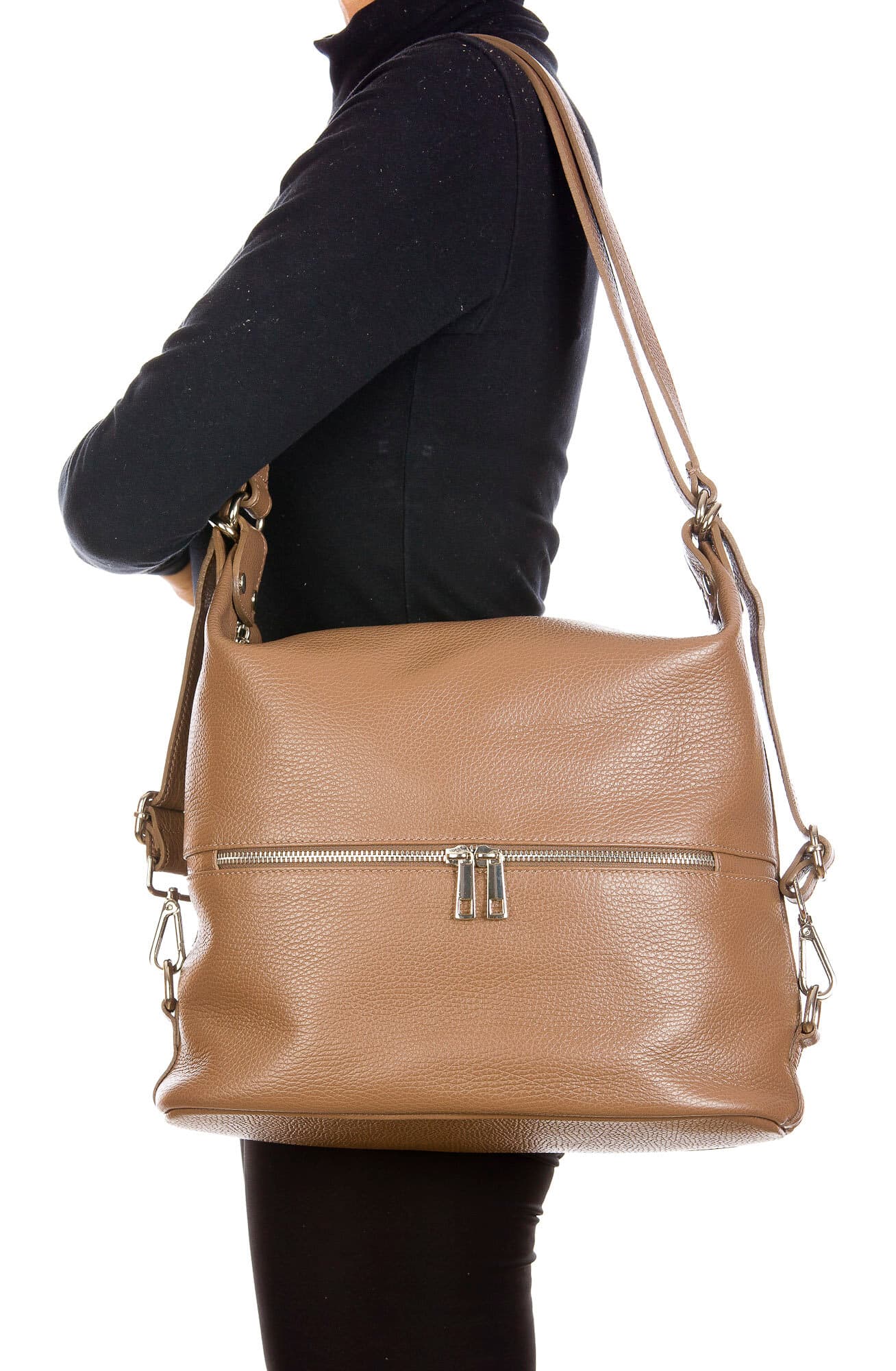 MONTE SIERRA : borsa - zaino, donna, pelle morbida, colore : TAUPE, Made in Italy