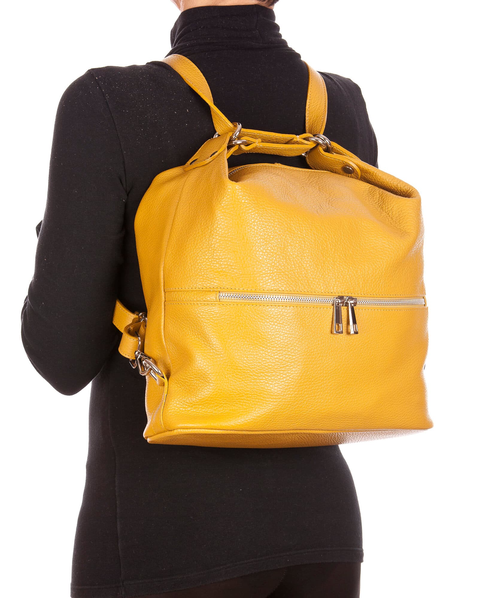 MONTE SIERRA : borsa - zaino, donna, pelle morbida, colore : GIALLO, Made in Italy 