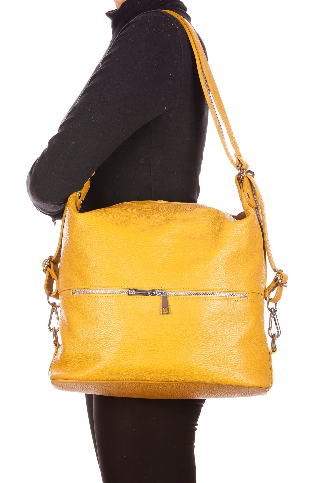 MONTE SIERRA : borsa - zaino, donna, pelle morbida, colore : GIALLO, Made in Italy 