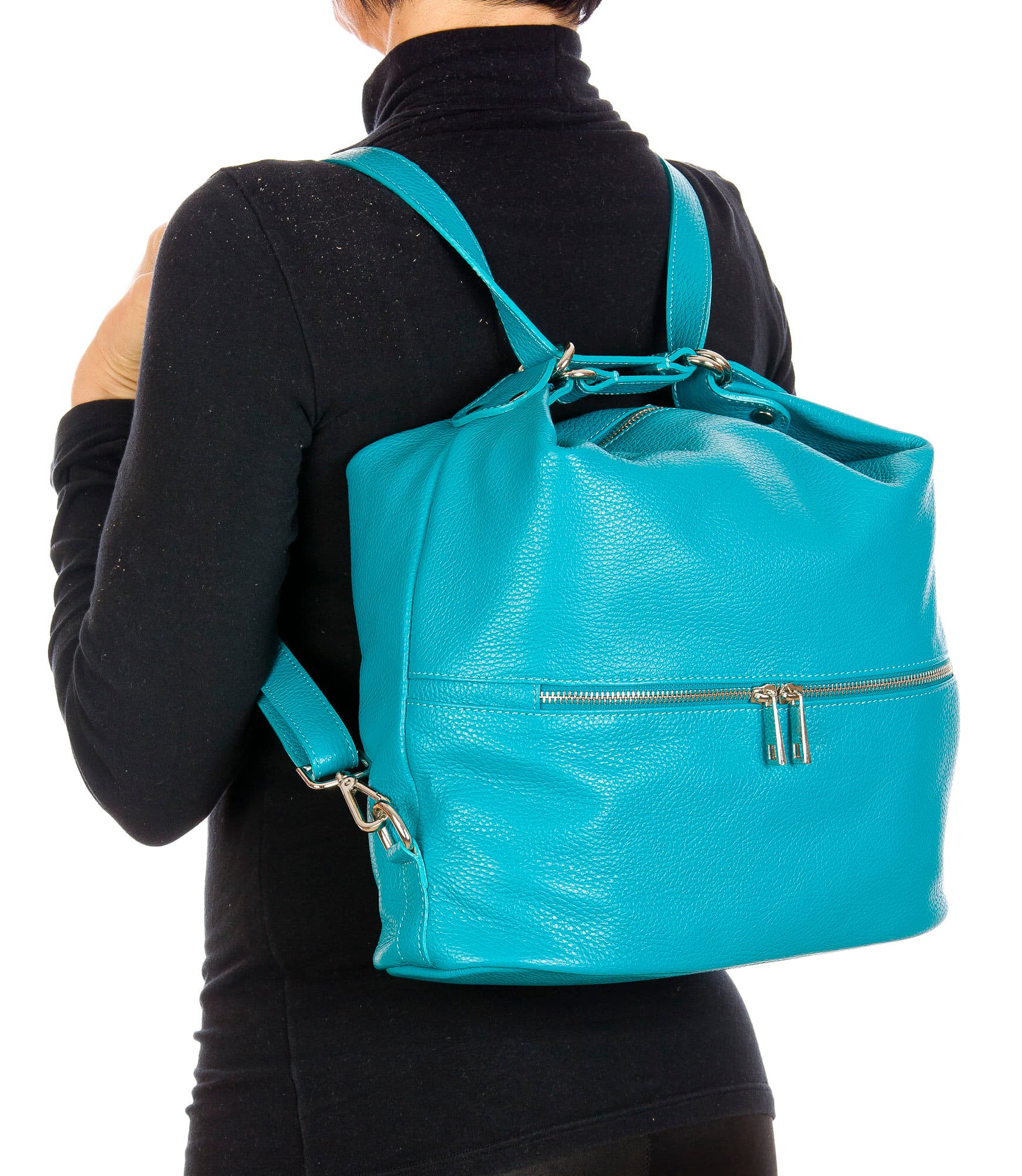 MONTE SIERRA : borsa - zaino, donna, pelle morbida, colore : AZZURRO, Made in Italy