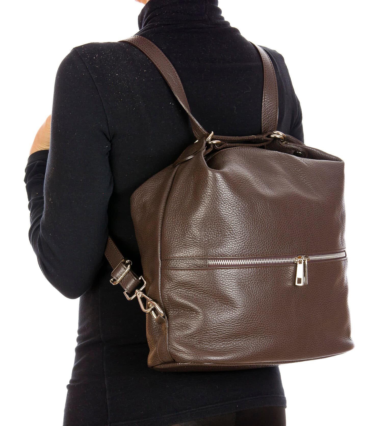 MONTE SIERRA : borsa - zaino, donna, pelle morbida, colore : TESTAMORO, Made in Italy