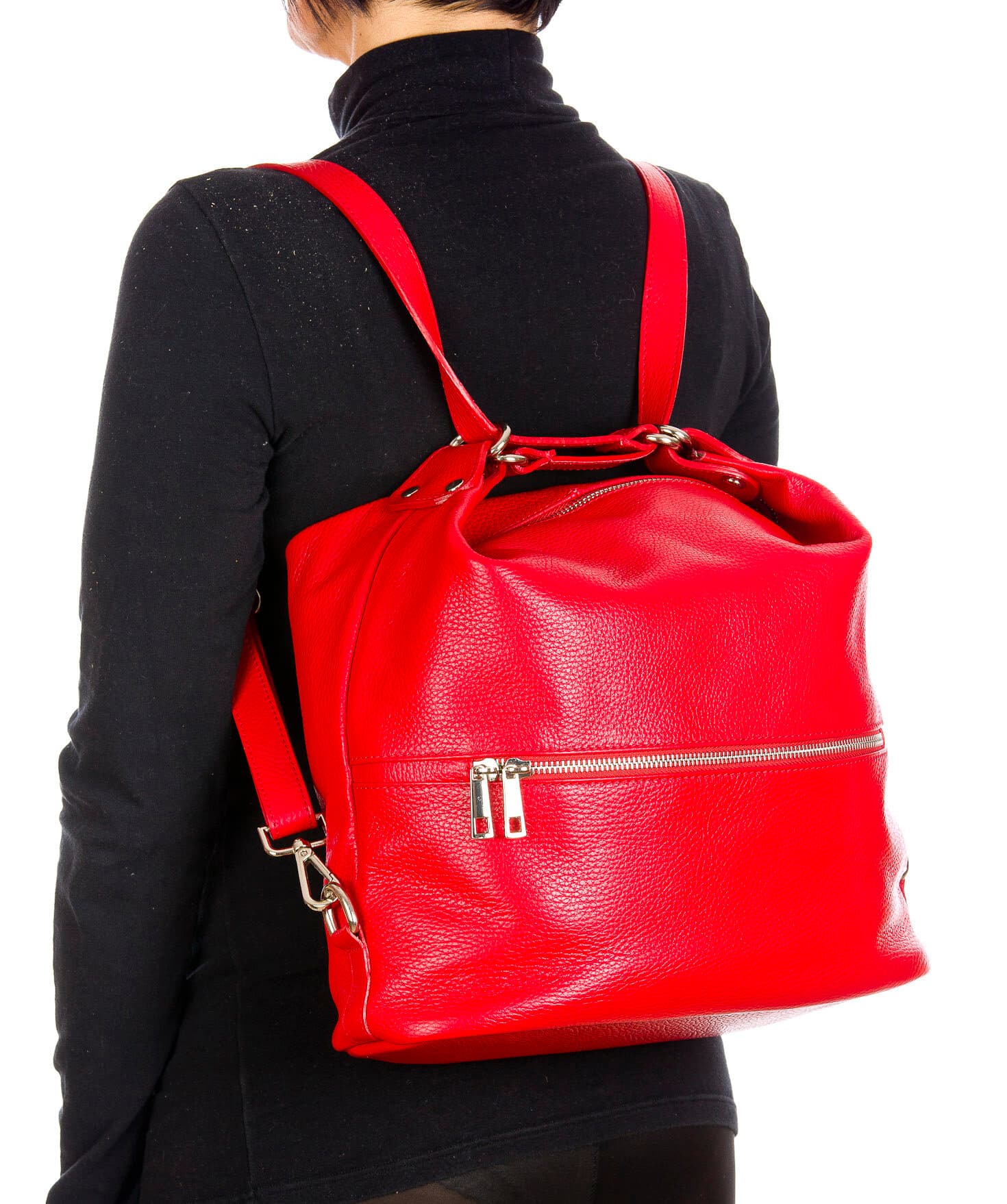 MONTE SIERRA : borsa - zaino, donna, pelle morbida, colore : ROSSO, Made in Italy 