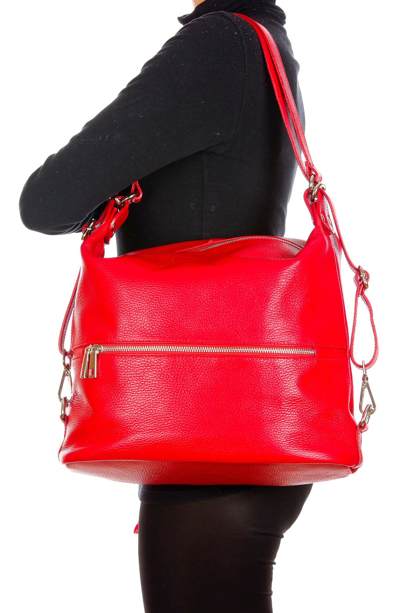 MONTE SIERRA : borsa - zaino, donna, pelle morbida, colore : ROSSO, Made in Italy 