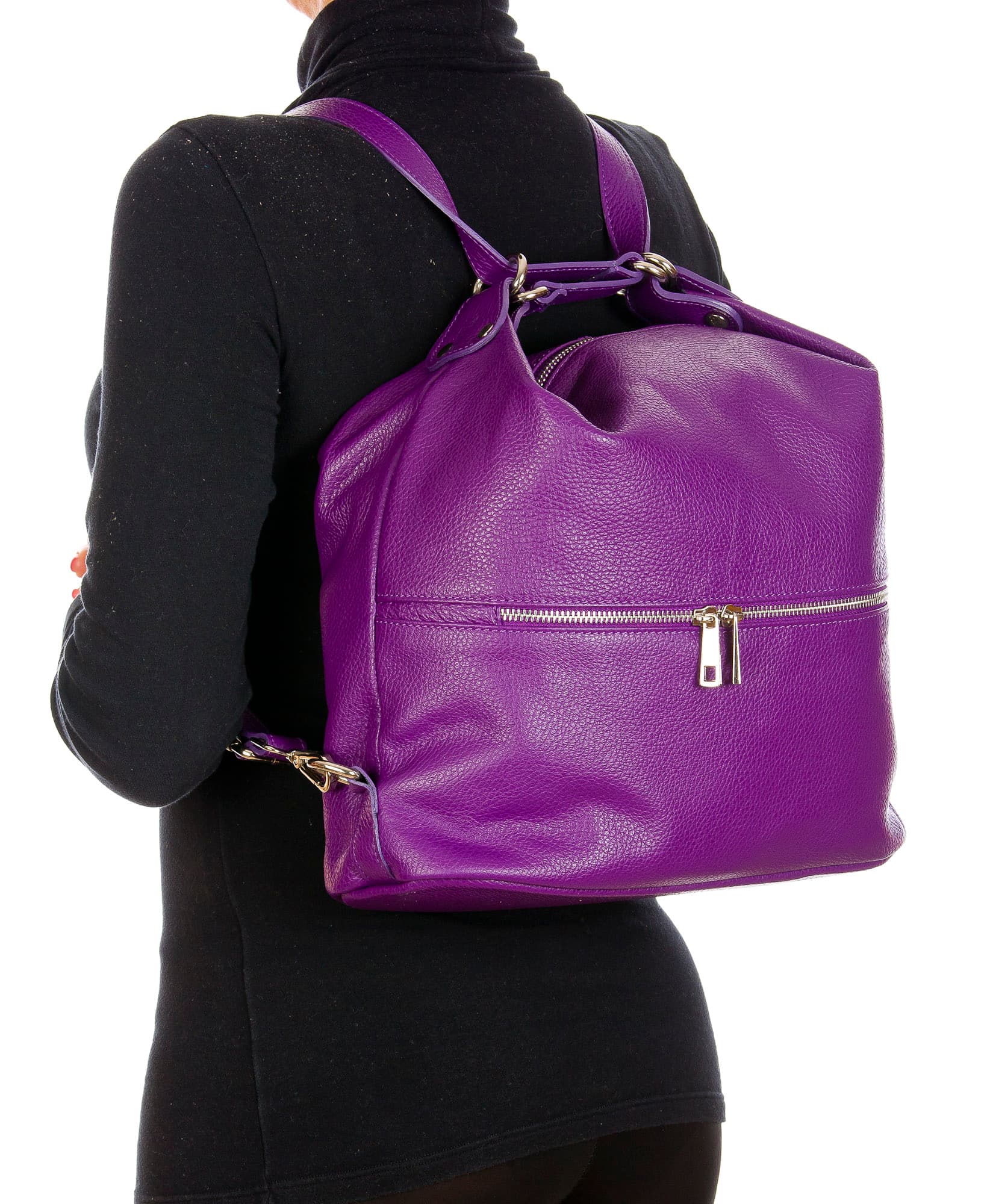 MONTE SIERRA : borsa - zaino, donna, pelle morbida, colore : VIOLA, Made in Italy