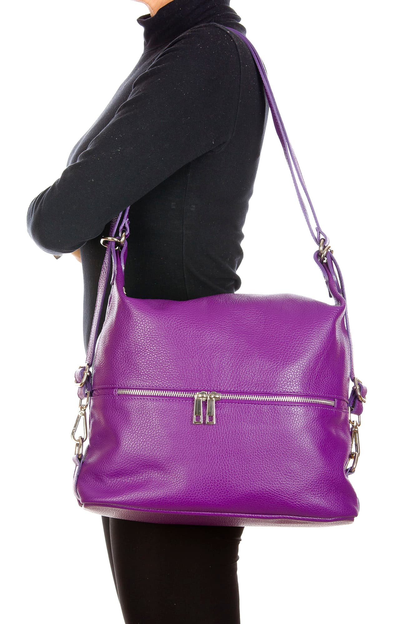 MONTE SIERRA : borsa - zaino, donna, pelle morbida, colore : VIOLA, Made in Italy