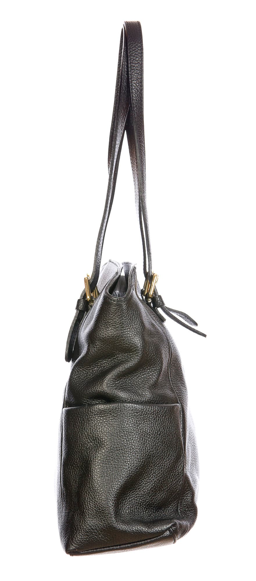 Borsa a spalla da donna in vera pelle CLERY, modello shopping, colore NERO, CHIARO SCURO, Made in Italy