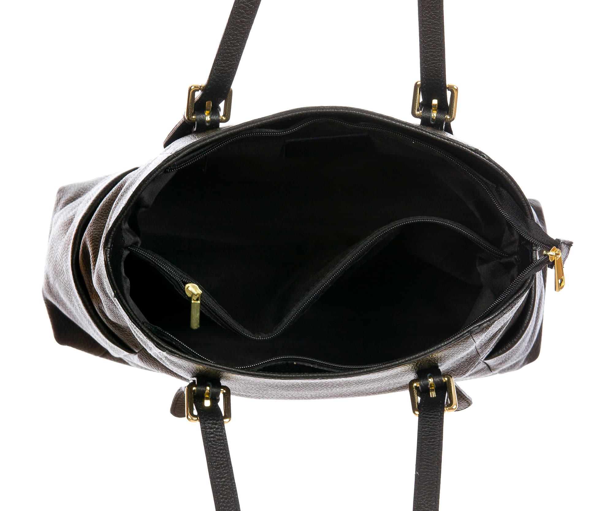 Borsa a spalla da donna in vera pelle CLERY, modello shopping, colore NERO, CHIARO SCURO, Made in Italy