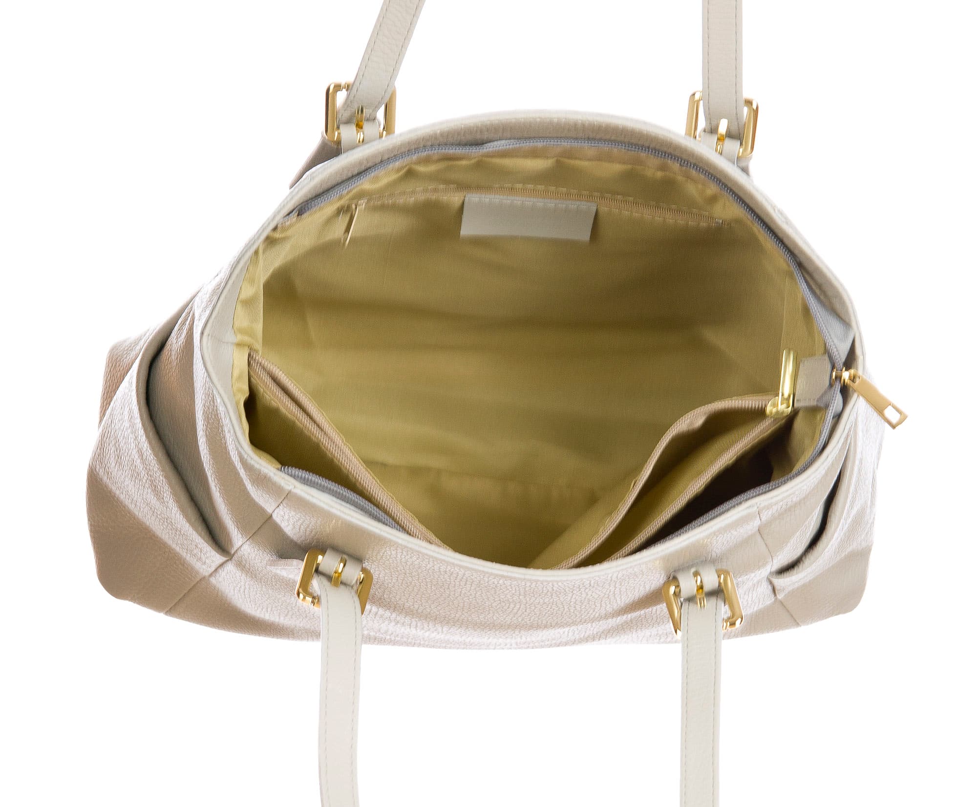 Borsa a spalla da donna in vera pelle CLERY, colore PANNA, CHIARO SCURO, MADE IN ITALY
