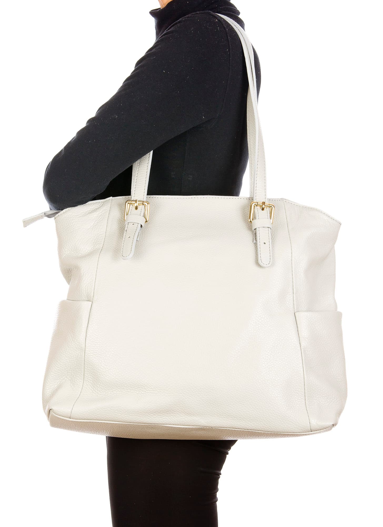 Borsa a spalla da donna in vera pelle CLERY, colore PANNA, CHIARO SCURO, MADE IN ITALY