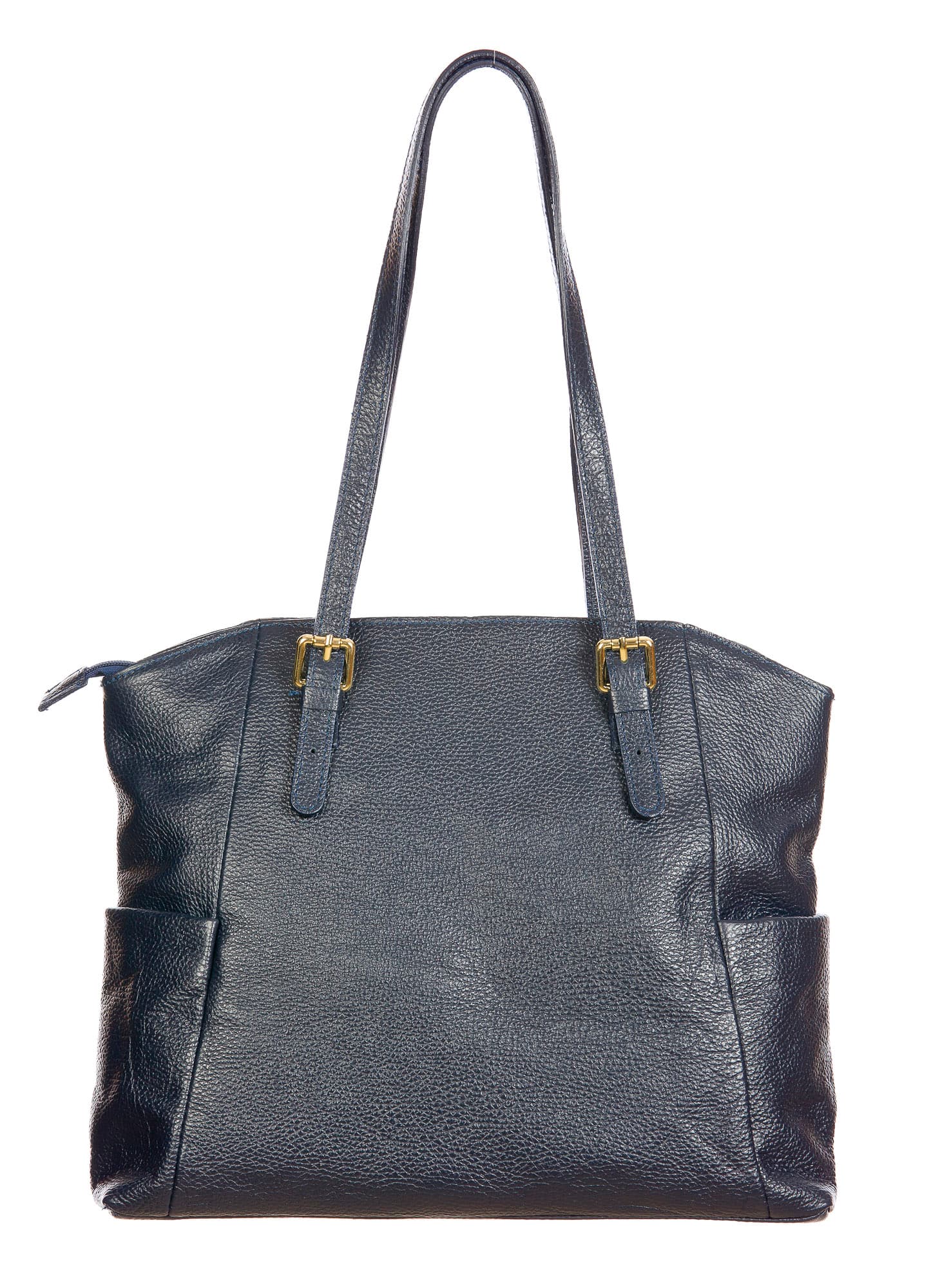 Borsa a spalla da donna in vera pelle CLERY, modello shopping, colore BLU, CHIARO SCURO, Made in Italy