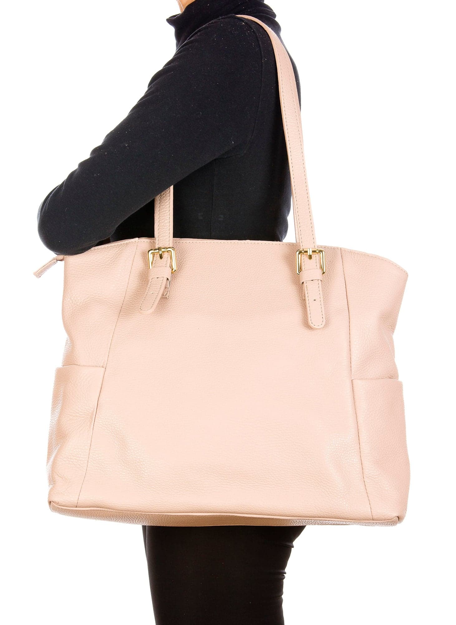 Borsa a spalla da donna in vera pelle CLERY, colore ROSA, CHIARO SCURO, MADE IN ITALY