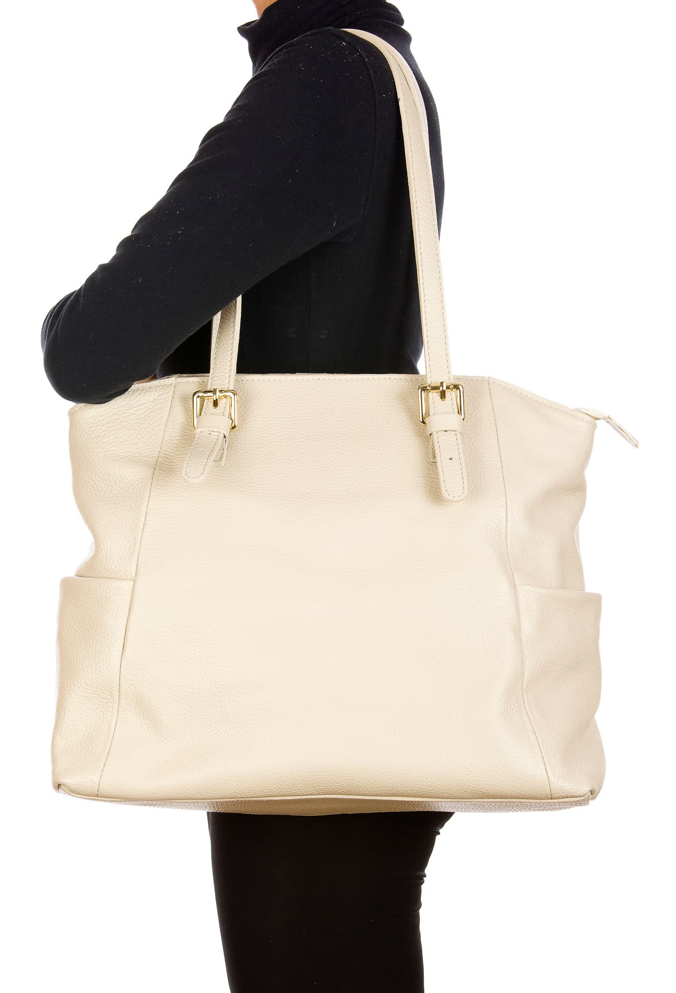 Borsa a spalla da donna in vera pelle CLERY, colore ROSA CIPRIA, CHIARO SCURO, MADE IN ITALY