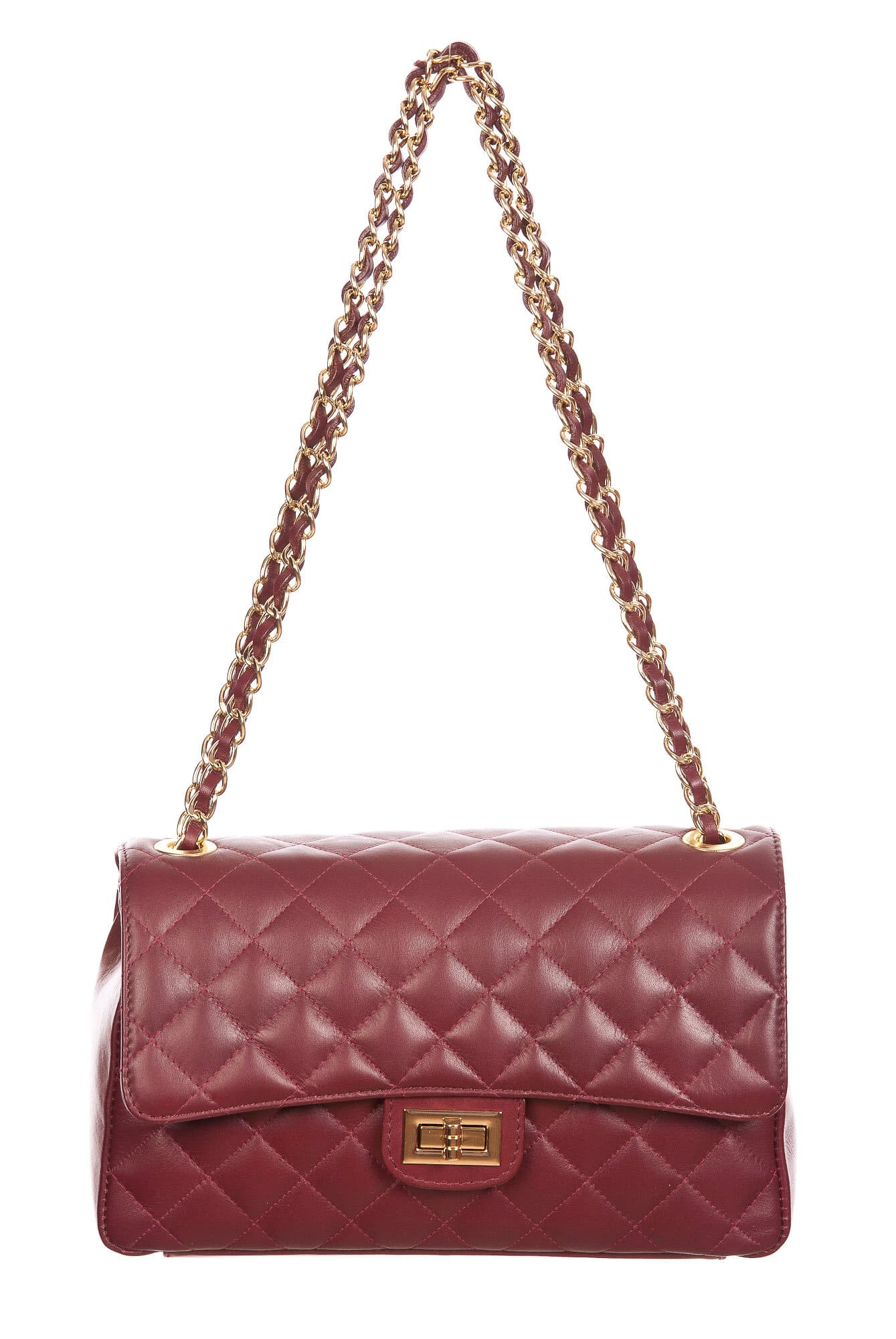 Borsa a spalla da donna in vera pelle CHARLOTTE MEDIUM, colore BORDEAUX, CHIAROSCURO, MADE IN ITALY (