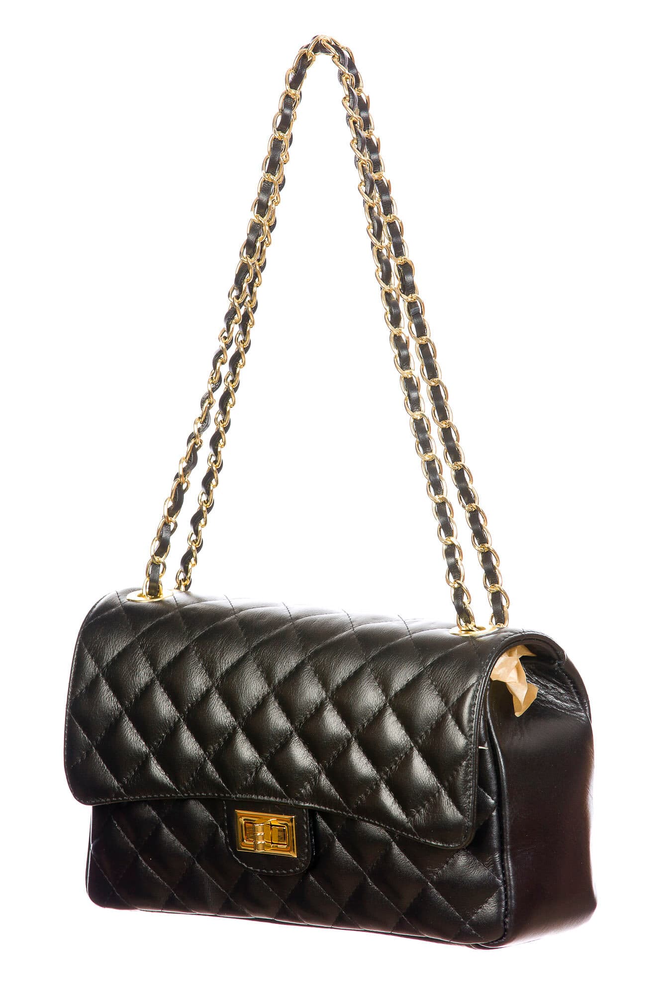 Borsa a spalla da donna in vera pelle CHARLOTTE MEDIUM, colore NERO, CHIAROSCURO, MADE IN ITALY
